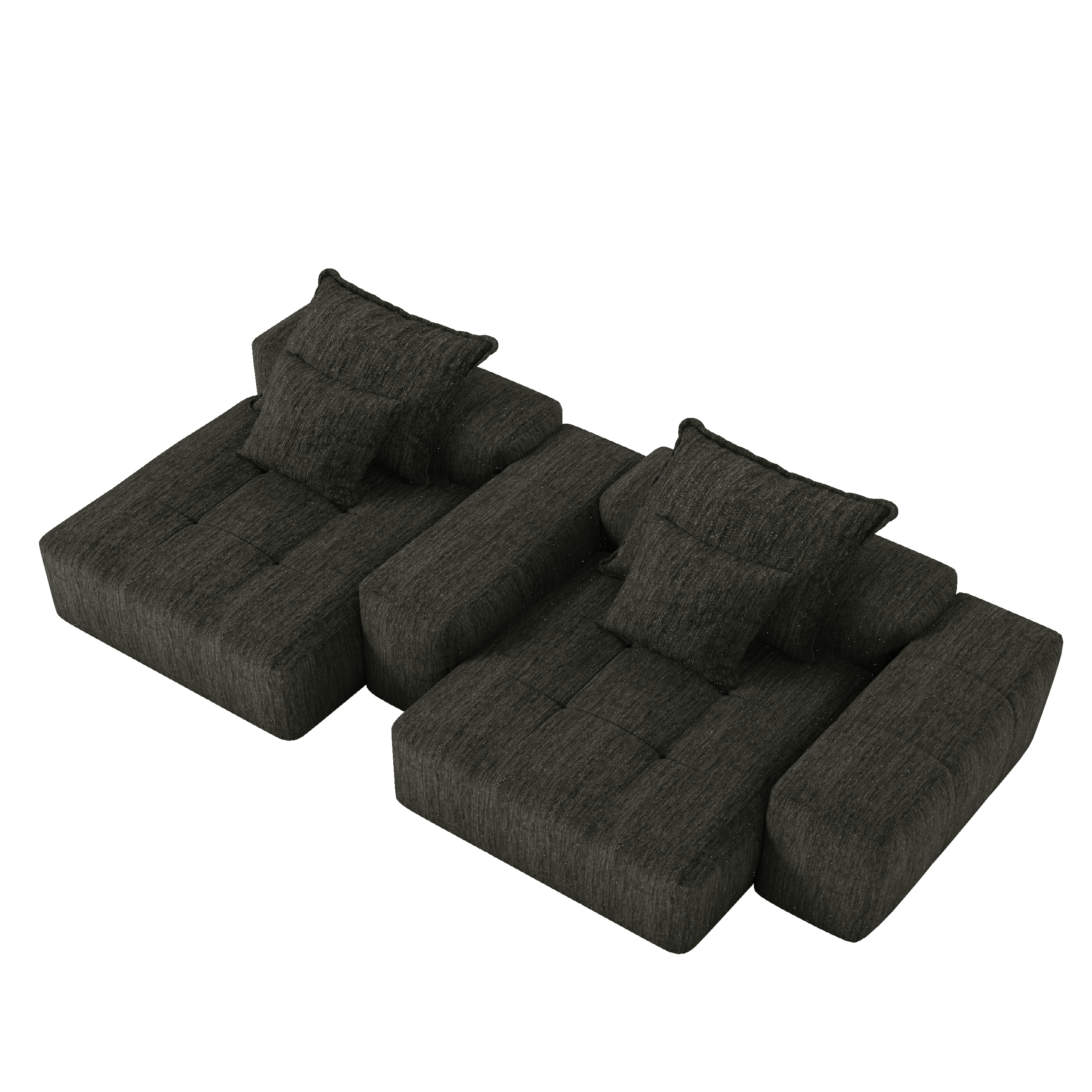 Denver 113" Oversized Chenille Tufted Modular Sectional Sofa with 4 Pillows and 2 Chaise Lounges