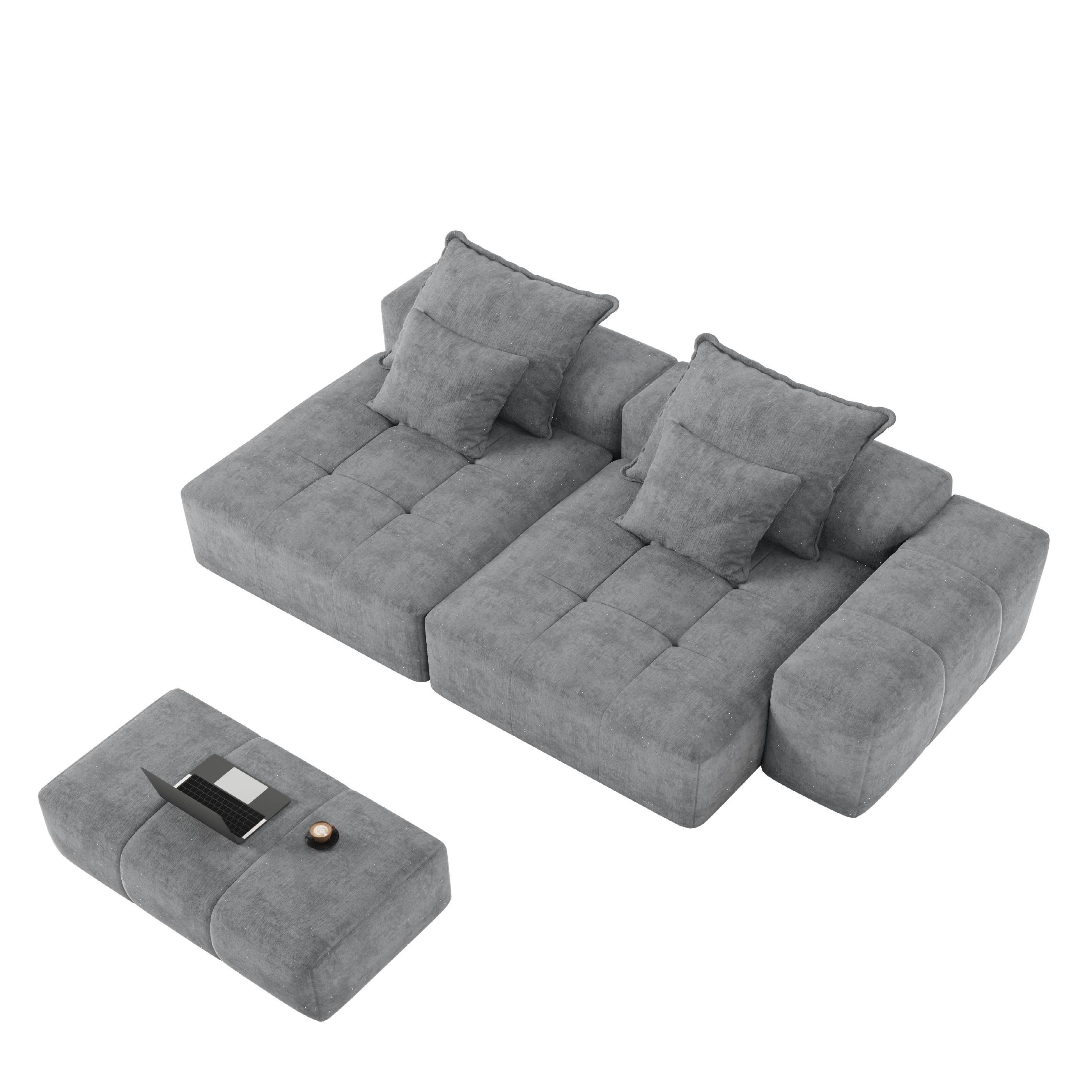 Denver 113" Oversized Chenille Tufted Modular Sectional Sofa with 4 Pillows and 2 Chaise Lounges