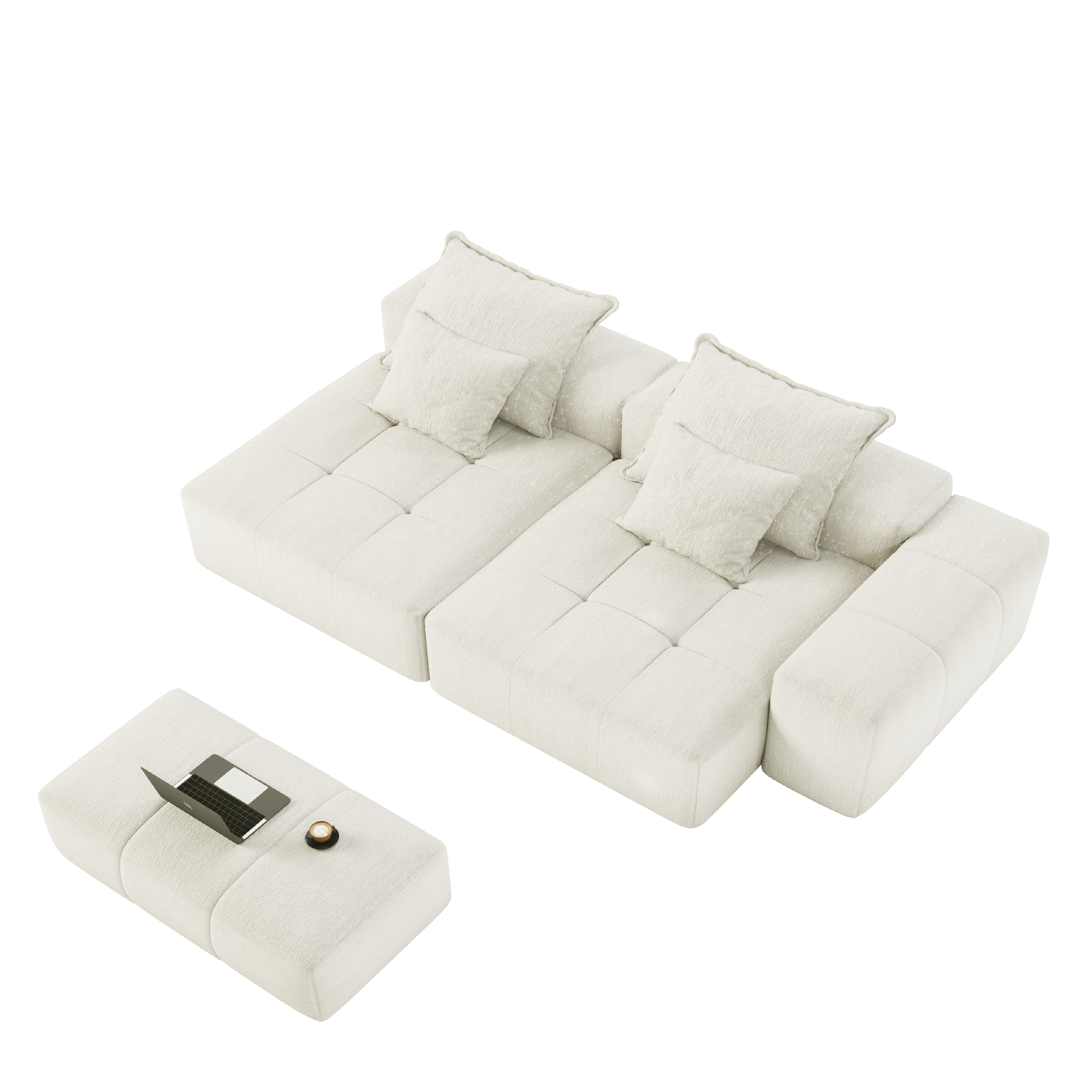 Denver 113" Oversized Chenille Tufted Modular Sectional Sofa with 4 Pillows and 2 Chaise Lounges