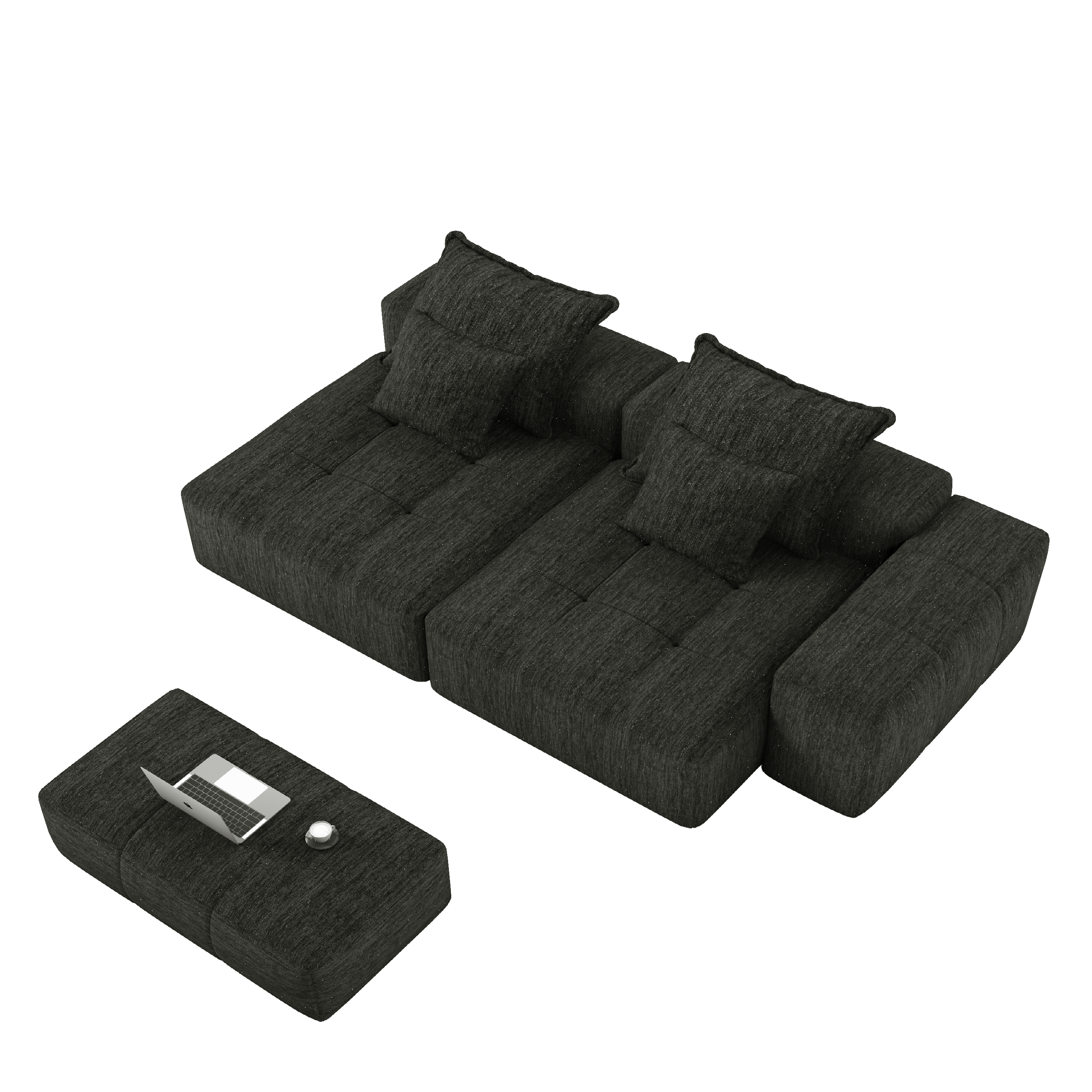 Denver 113" Oversized Chenille Tufted Modular Sectional Sofa with 4 Pillows and 2 Chaise Lounges
