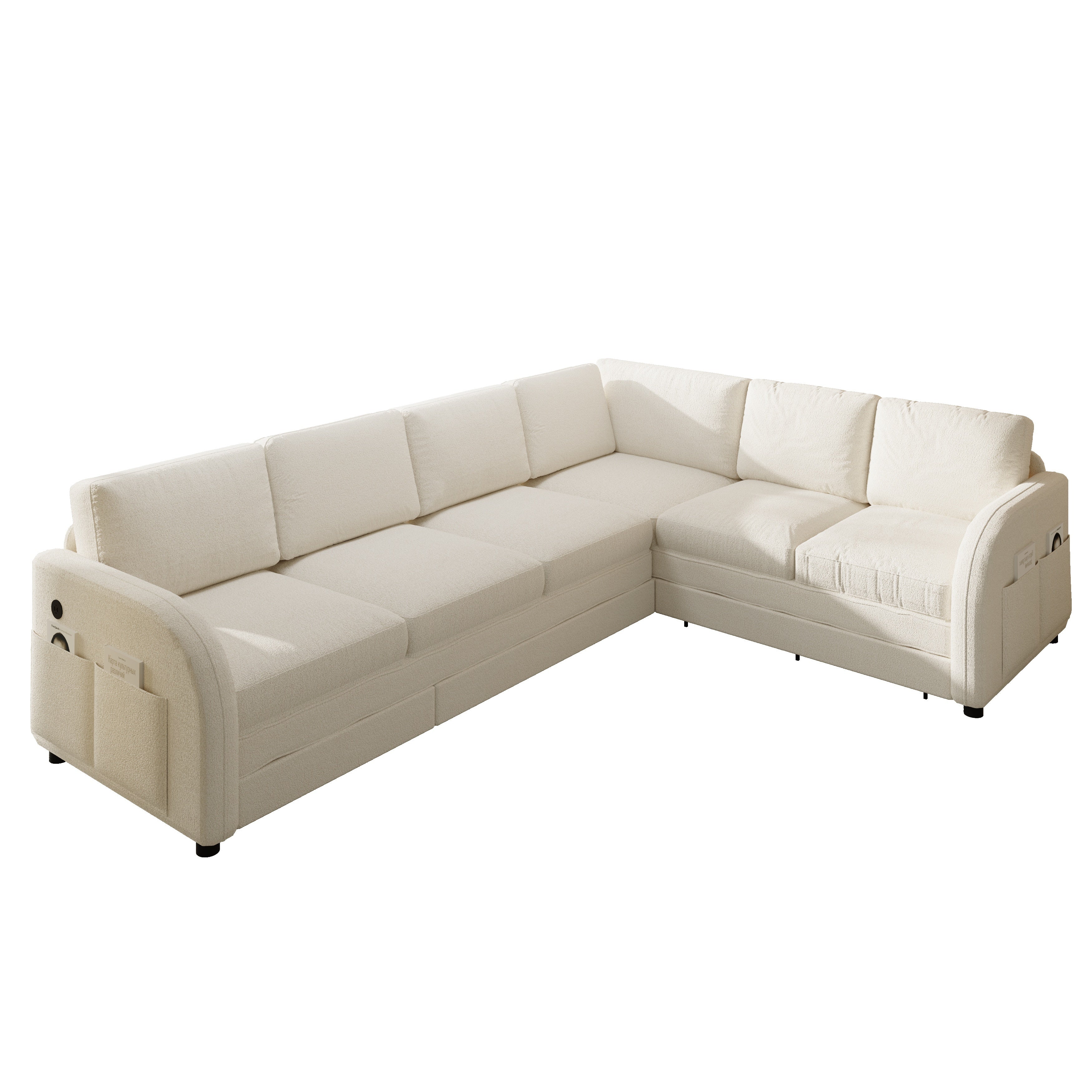 Marietta 115" Teddy L-Shaped Sleeper Sectional Sofa with California King-Size Sleeper and USB Port