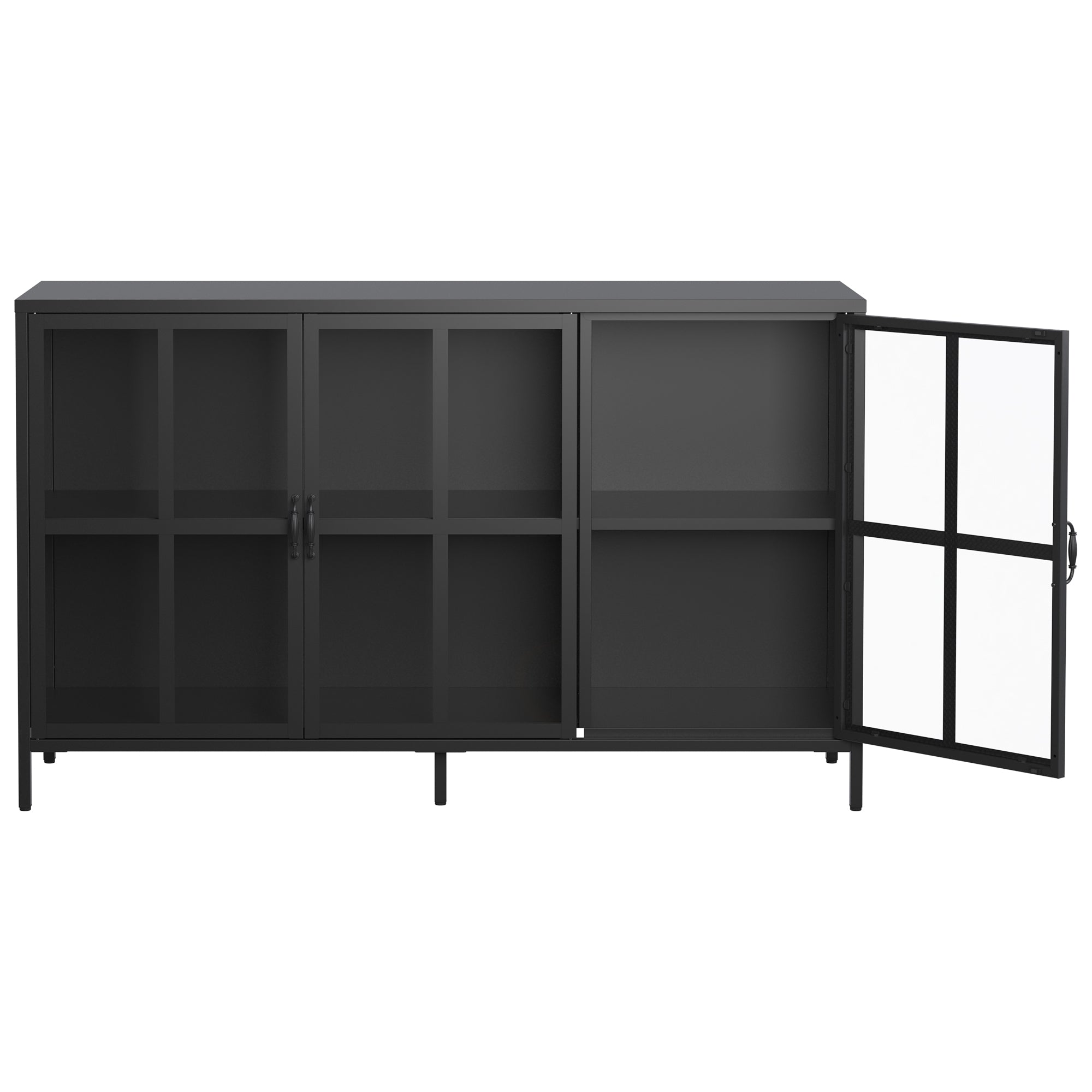 Andes Glass Doors Sideboard Storage Cabinet, Black