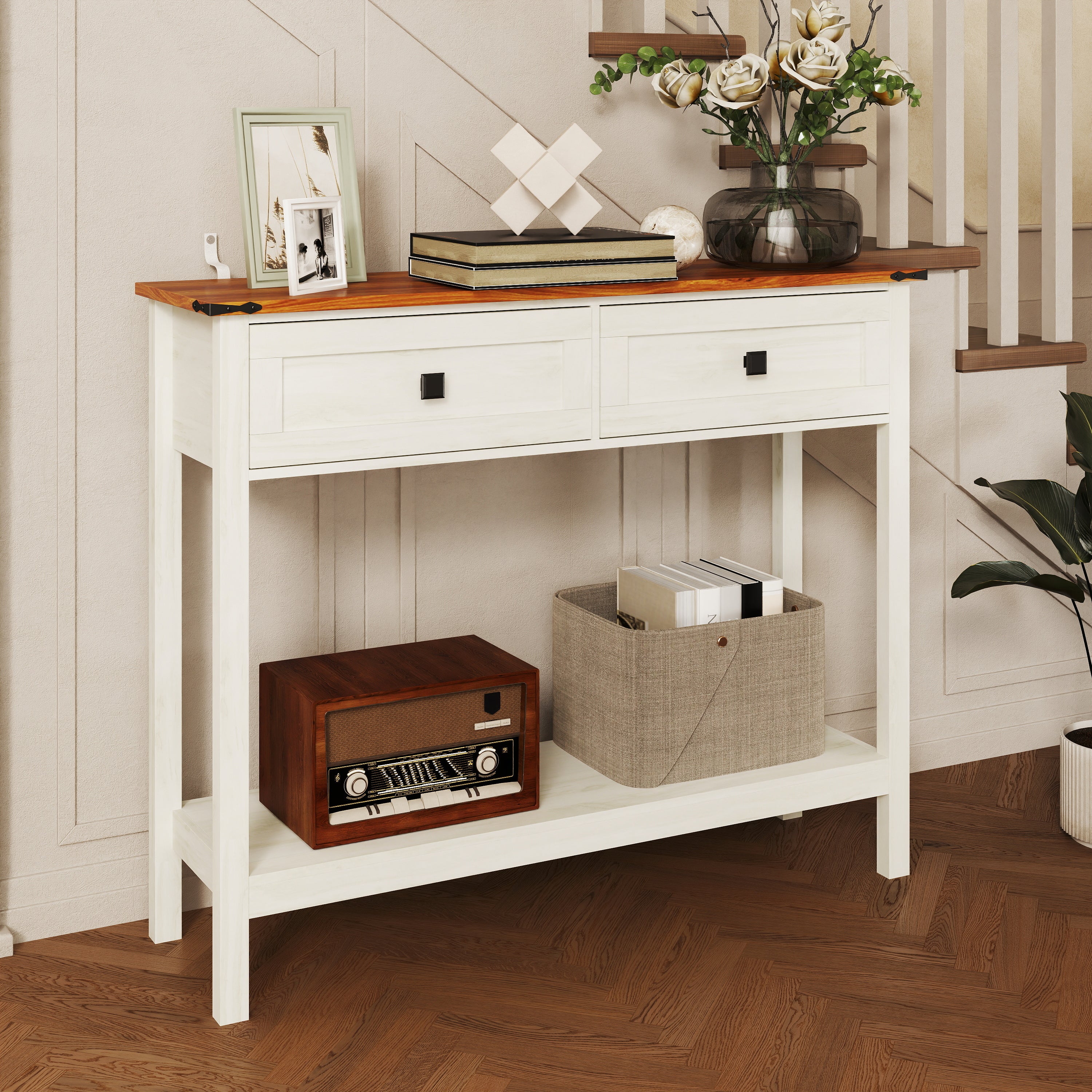 Elmwood Rustic Console Table with 2 Draw
