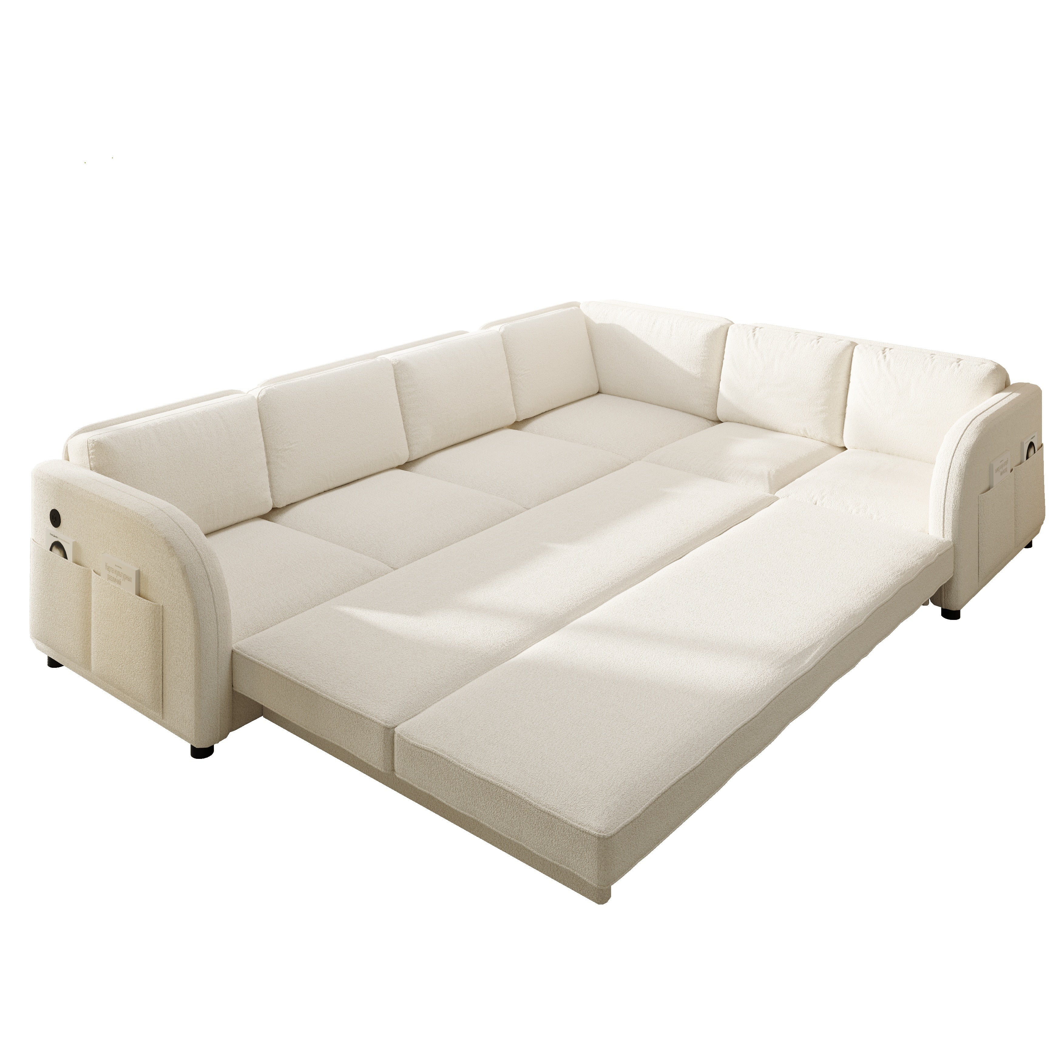 Marietta 115" Teddy L-Shaped Sleeper Sectional Sofa with California King-Size Sleeper and USB Port