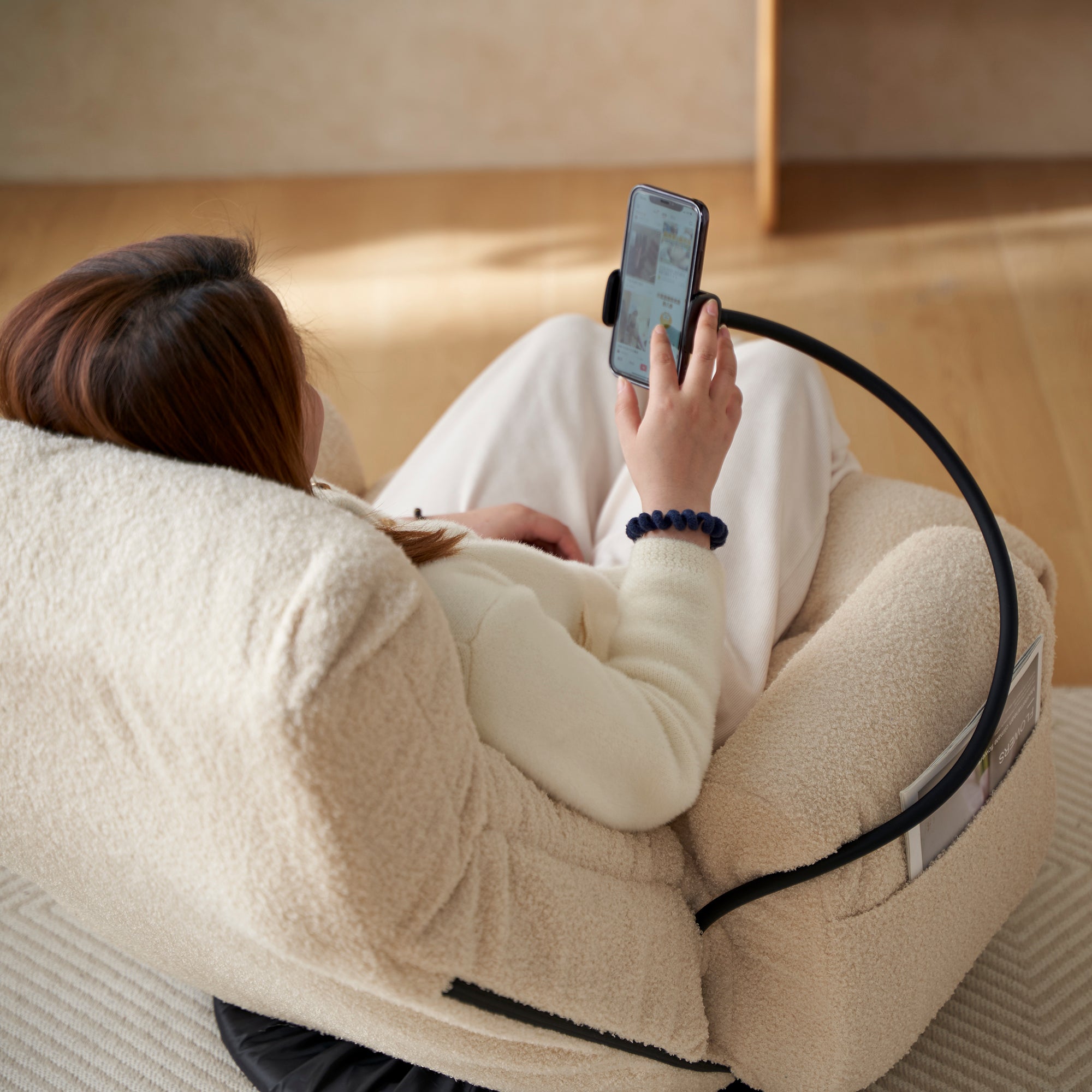 Basin Modern Swivel Recliner Lounge Chair with Phone Holder, Beige