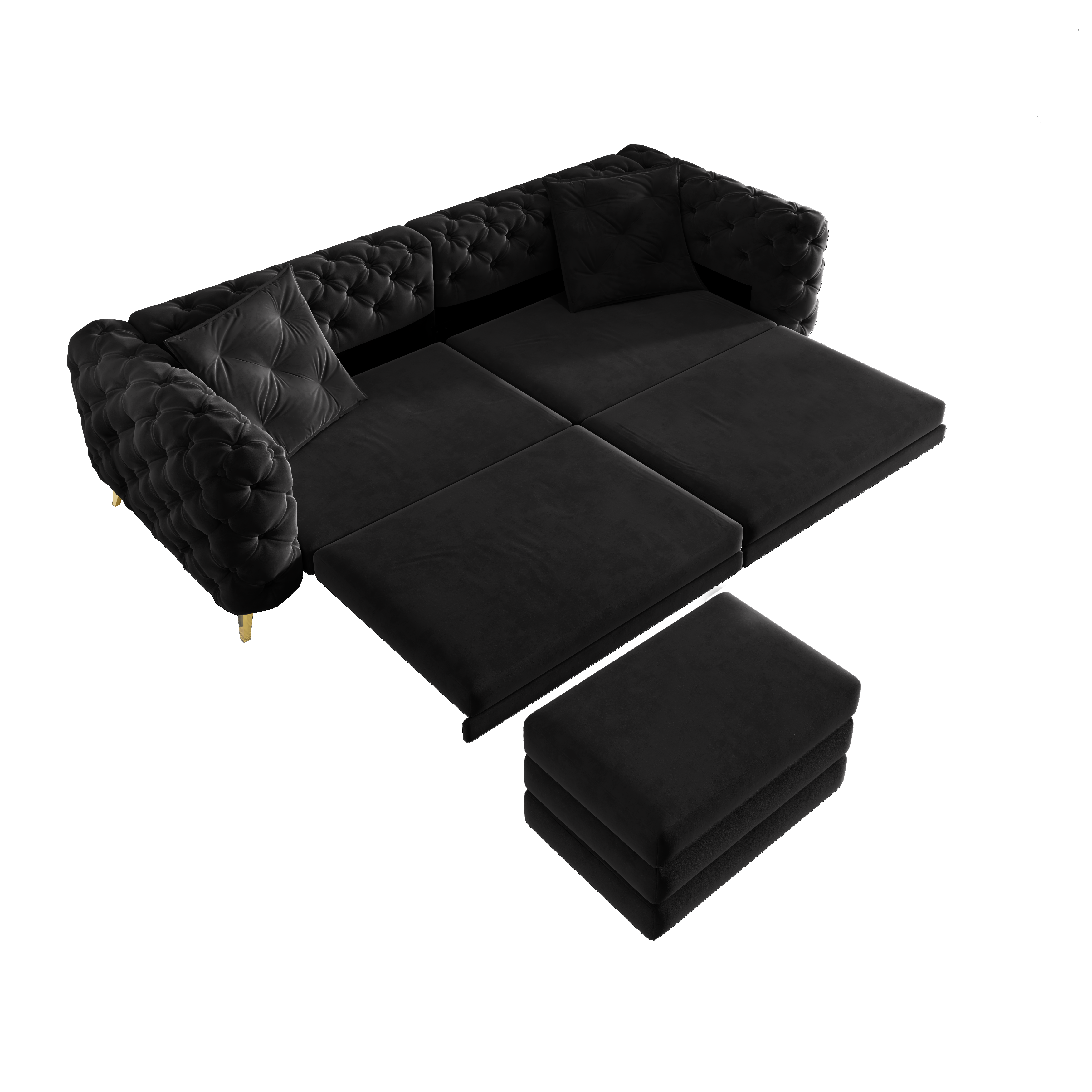 Allentown 98" Velvet Button Tufted 4-Seater Sleeper Sofa Bed with Movable Ottoman