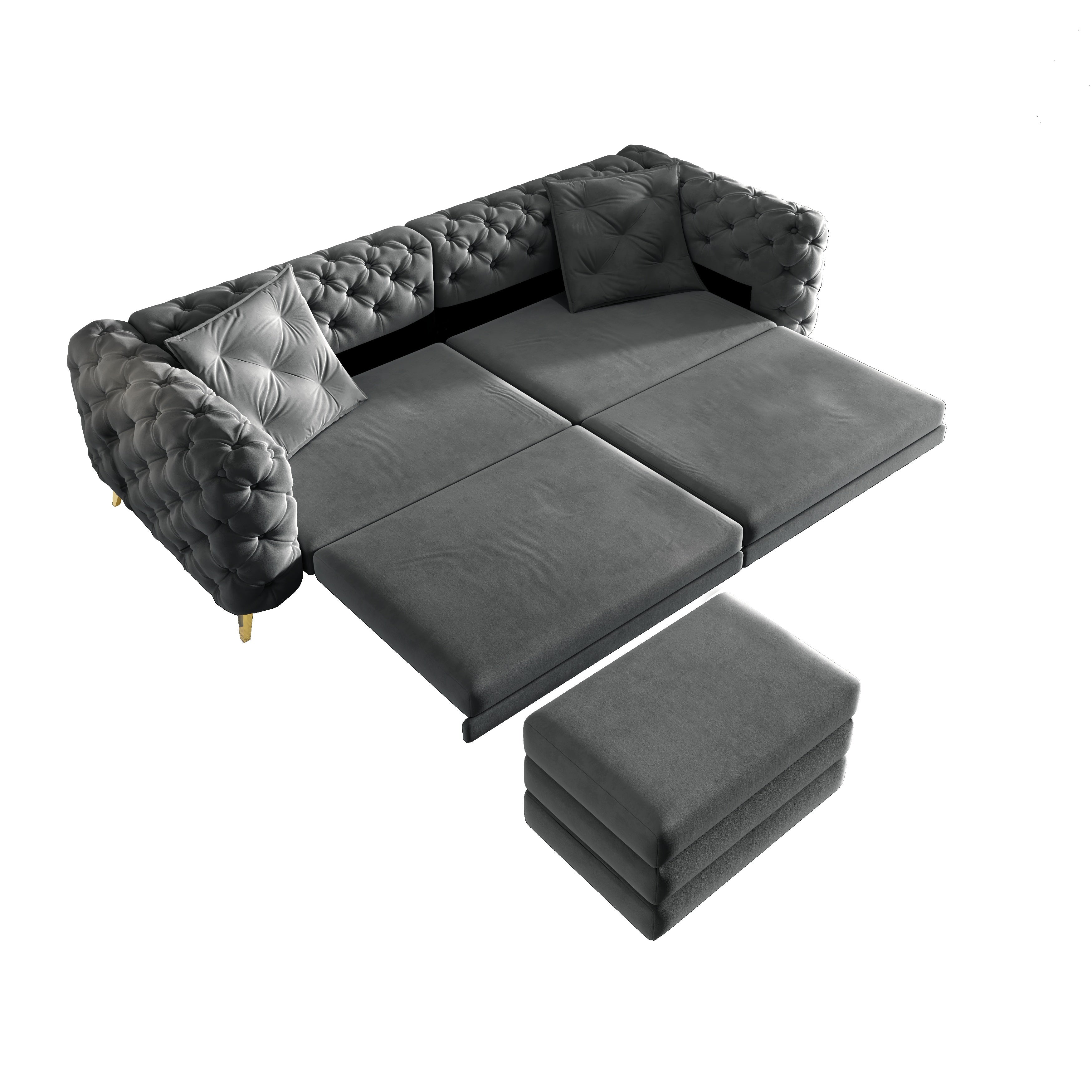 Allentown 98" Velvet Button Tufted 4-Seater Sleeper Sofa Bed with Movable Ottoman