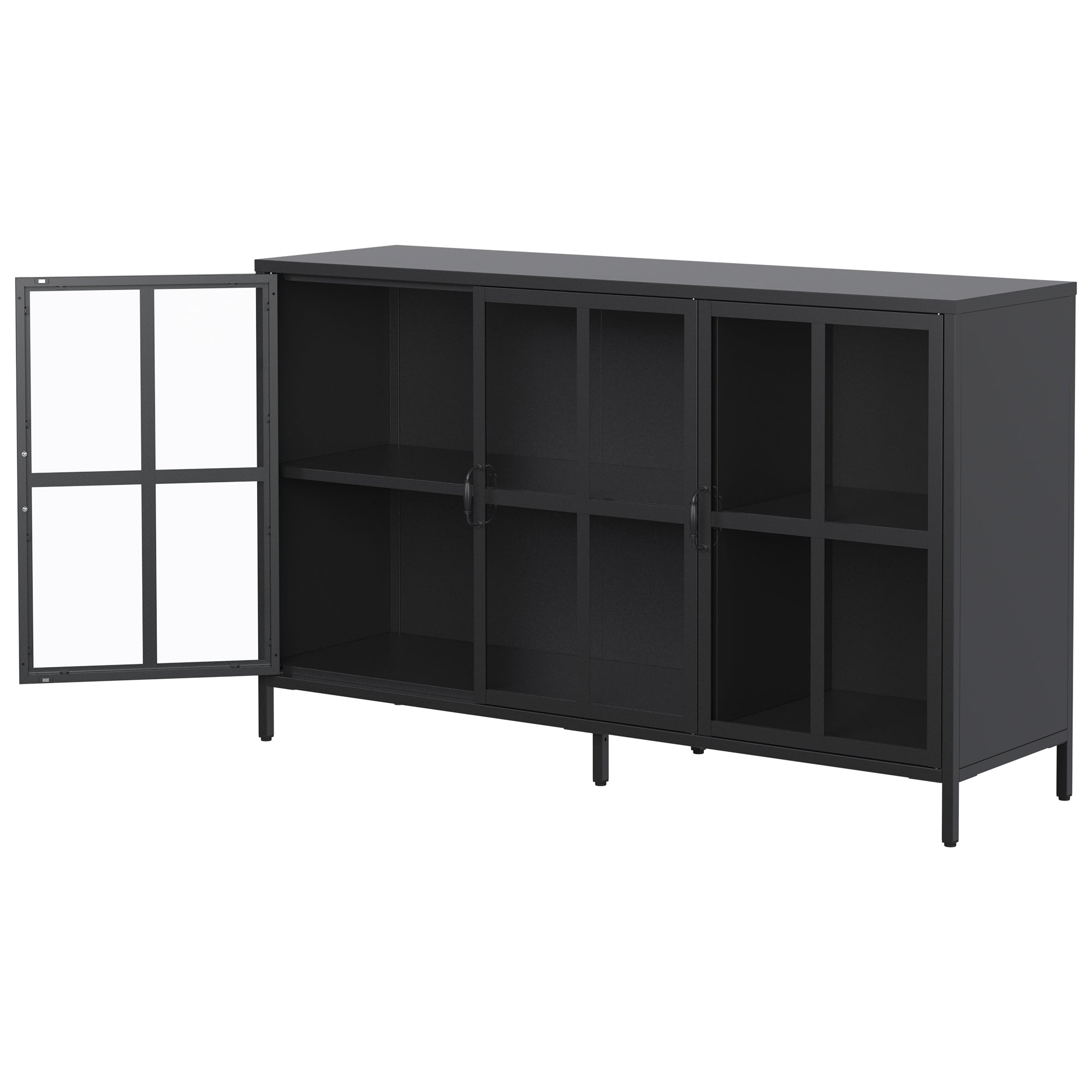 Andes Glass Doors Sideboard Storage Cabinet, Black