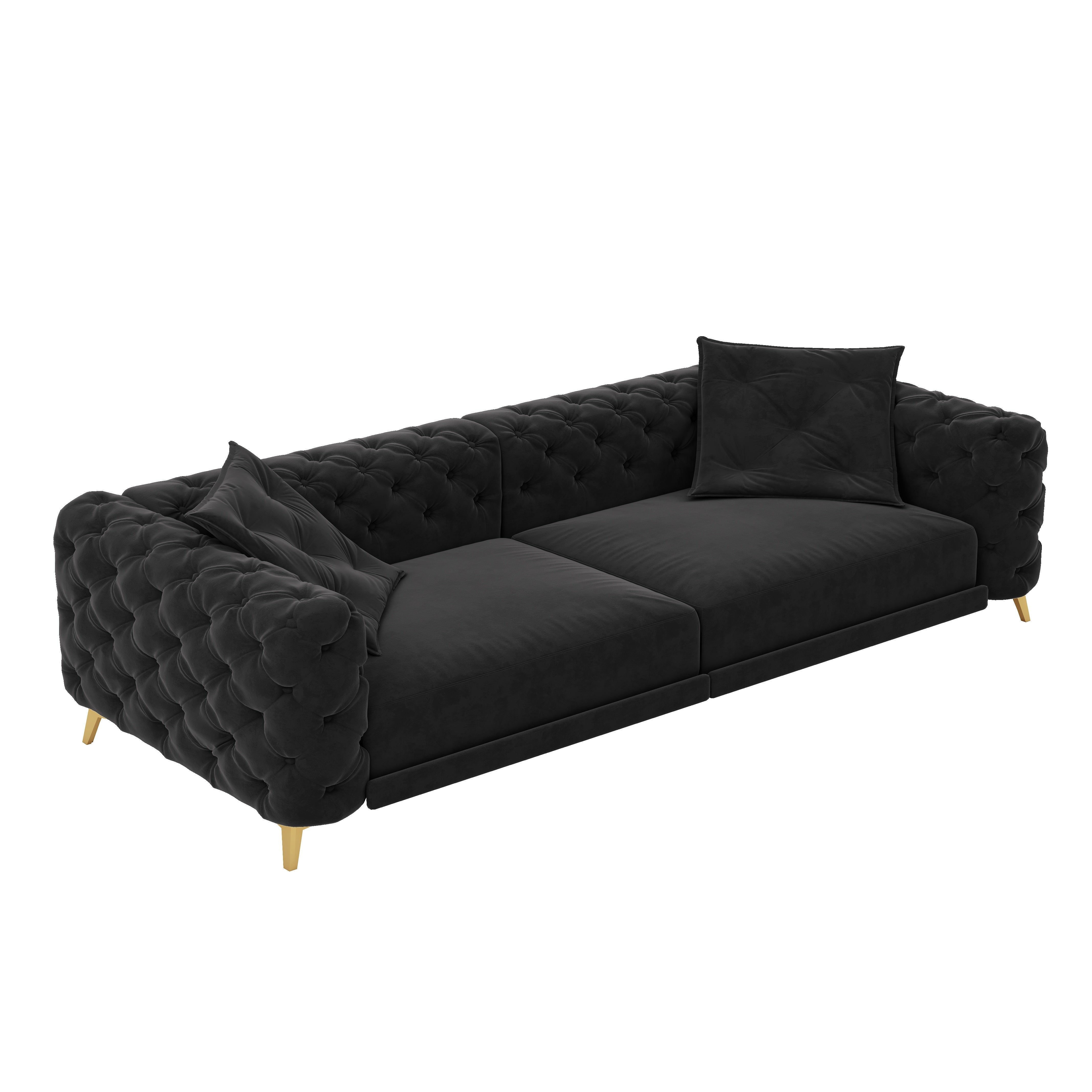 Allentown 98" Velvet Button Tufted 4-Seater Sleeper Sofa Bed with Movable Ottoman