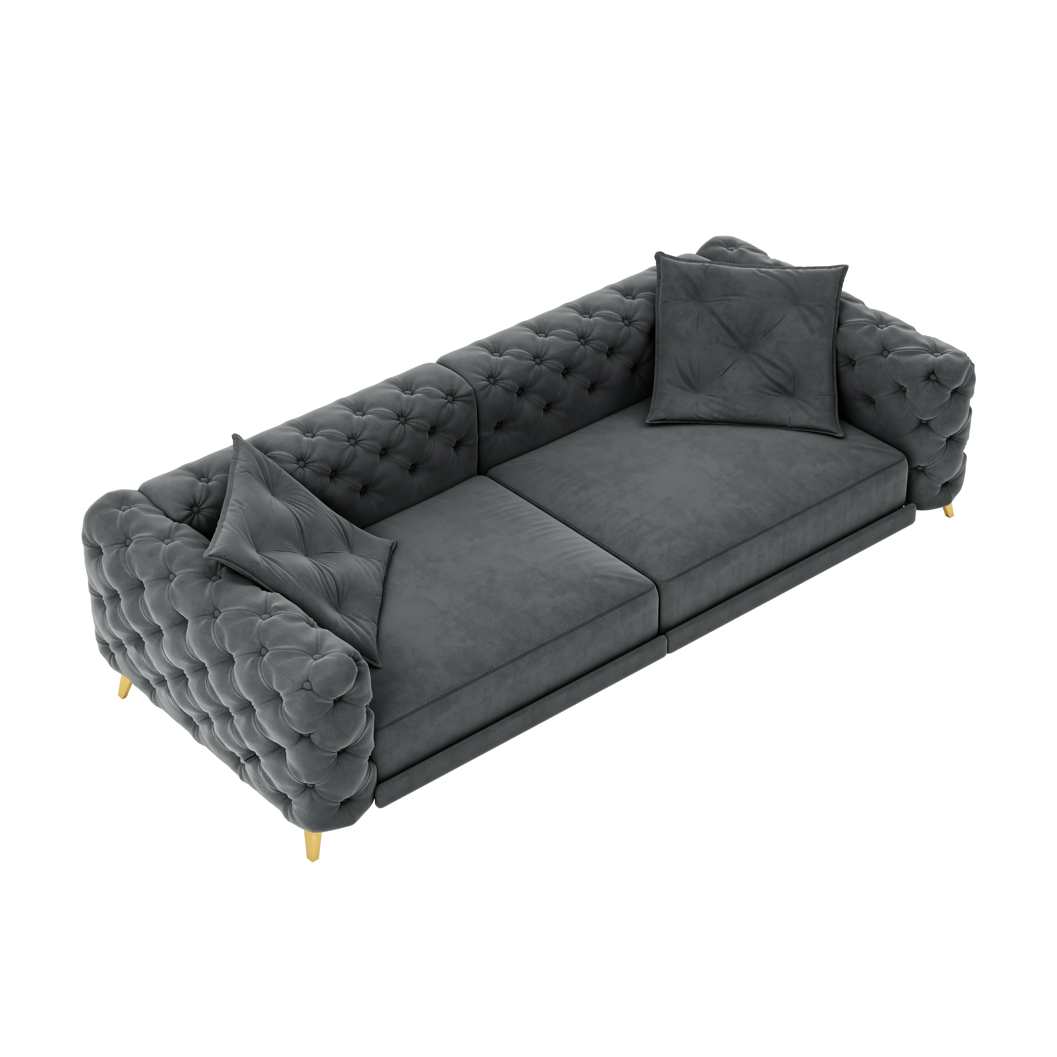 Allentown 98" Velvet Button Tufted 4-Seater Sleeper Sofa Bed with Movable Ottoman