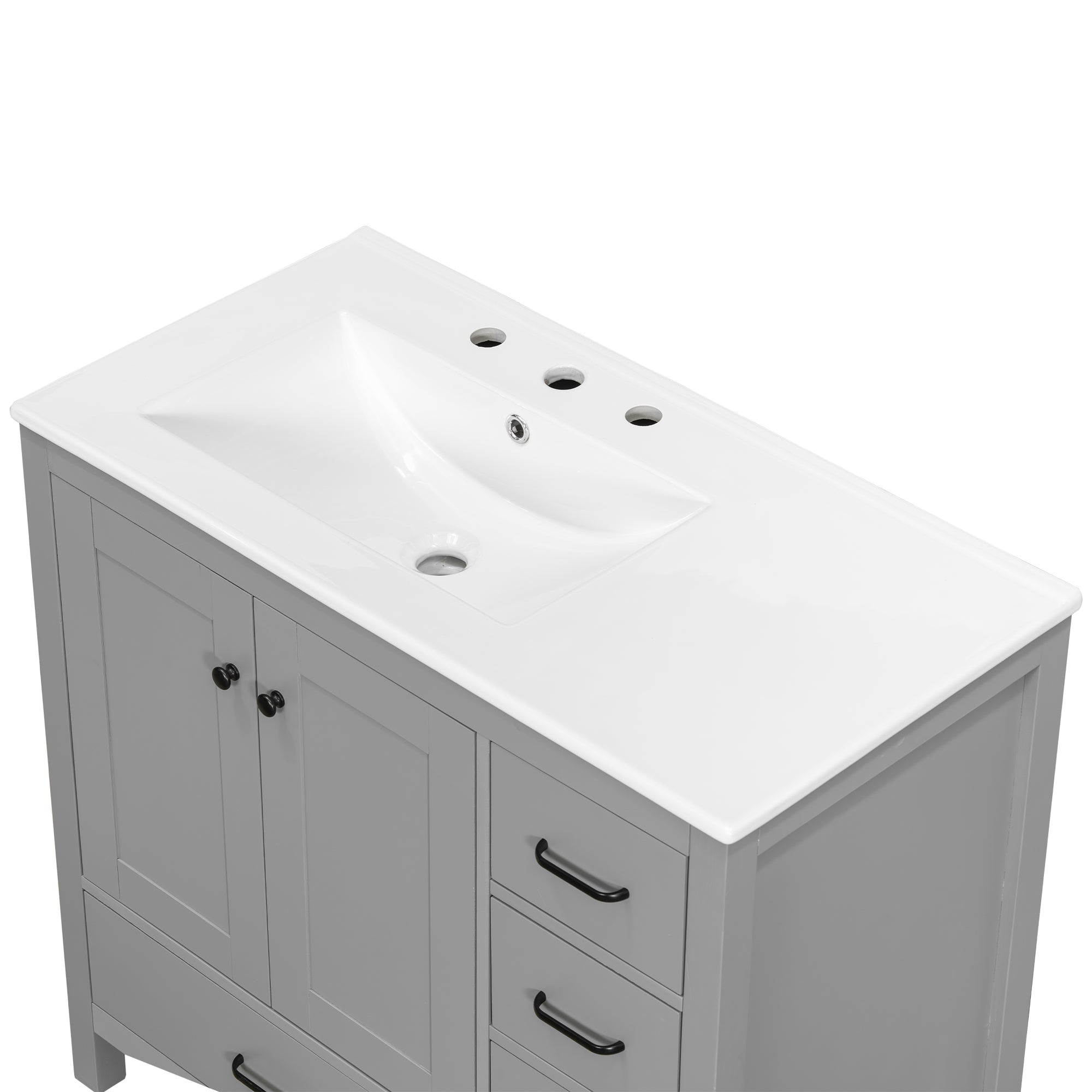 Saratoga 36" Freestanding Bathroom Vanity with Sink Top, 2 Doors and 5 Drawers