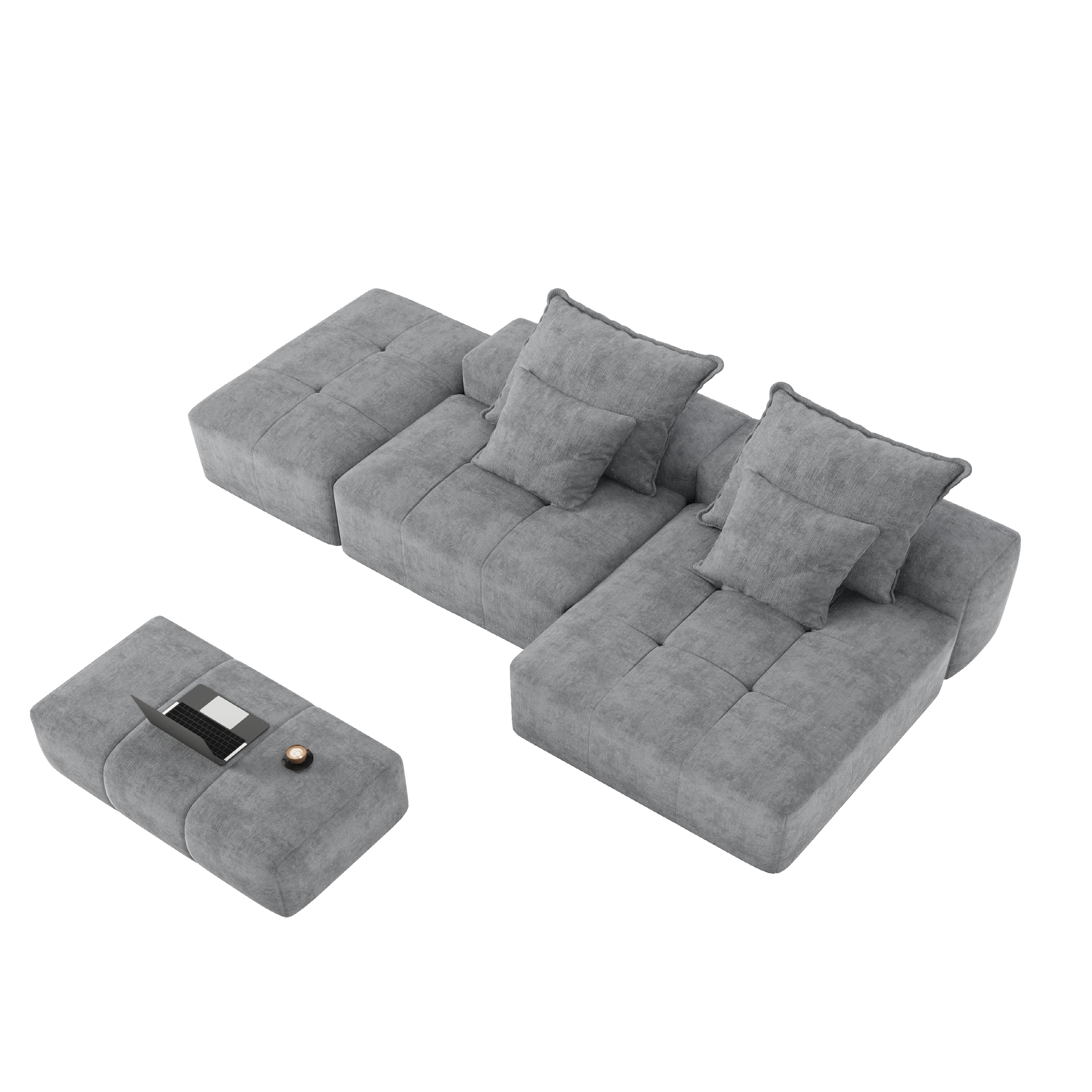 Denver 128" Modular Chenille Tufted Sectional Sofa with Ottoman and Chaise Lounge