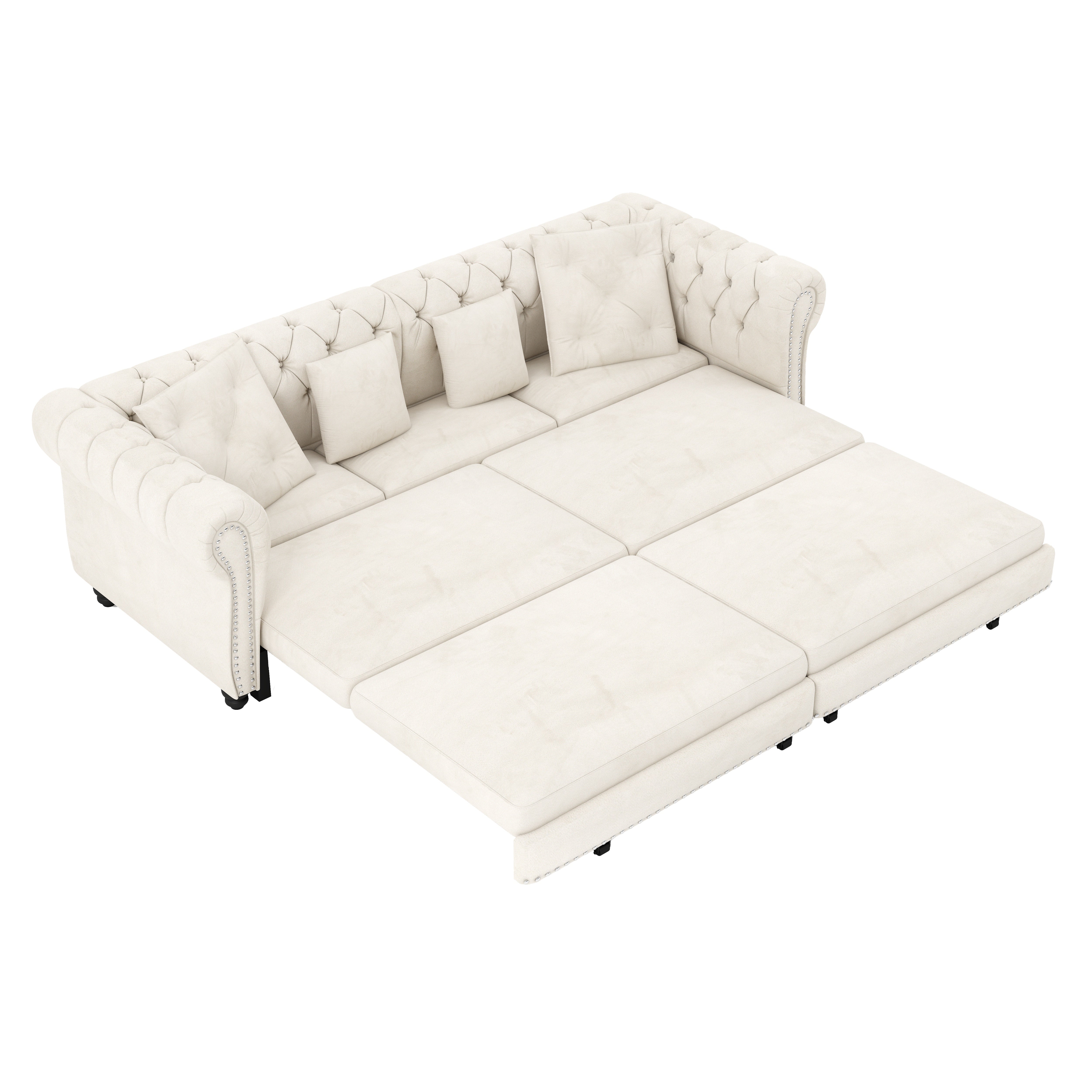 Billings 89" Velvet Chesterfield Pull-Out Sleeper Sofa Bed with Movable Ottoman