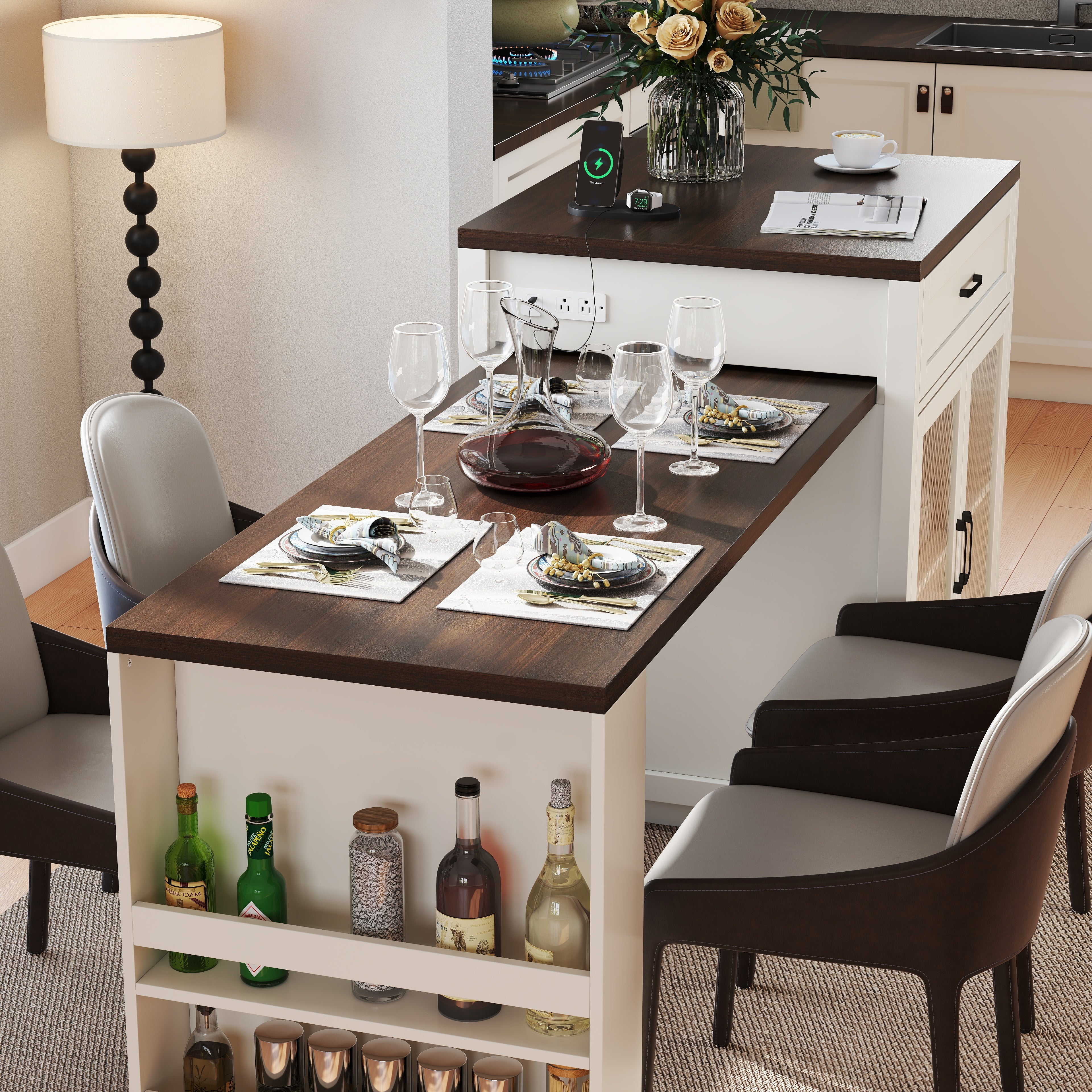 Marlin 83" Kitchen Island with Extendable Dining Table