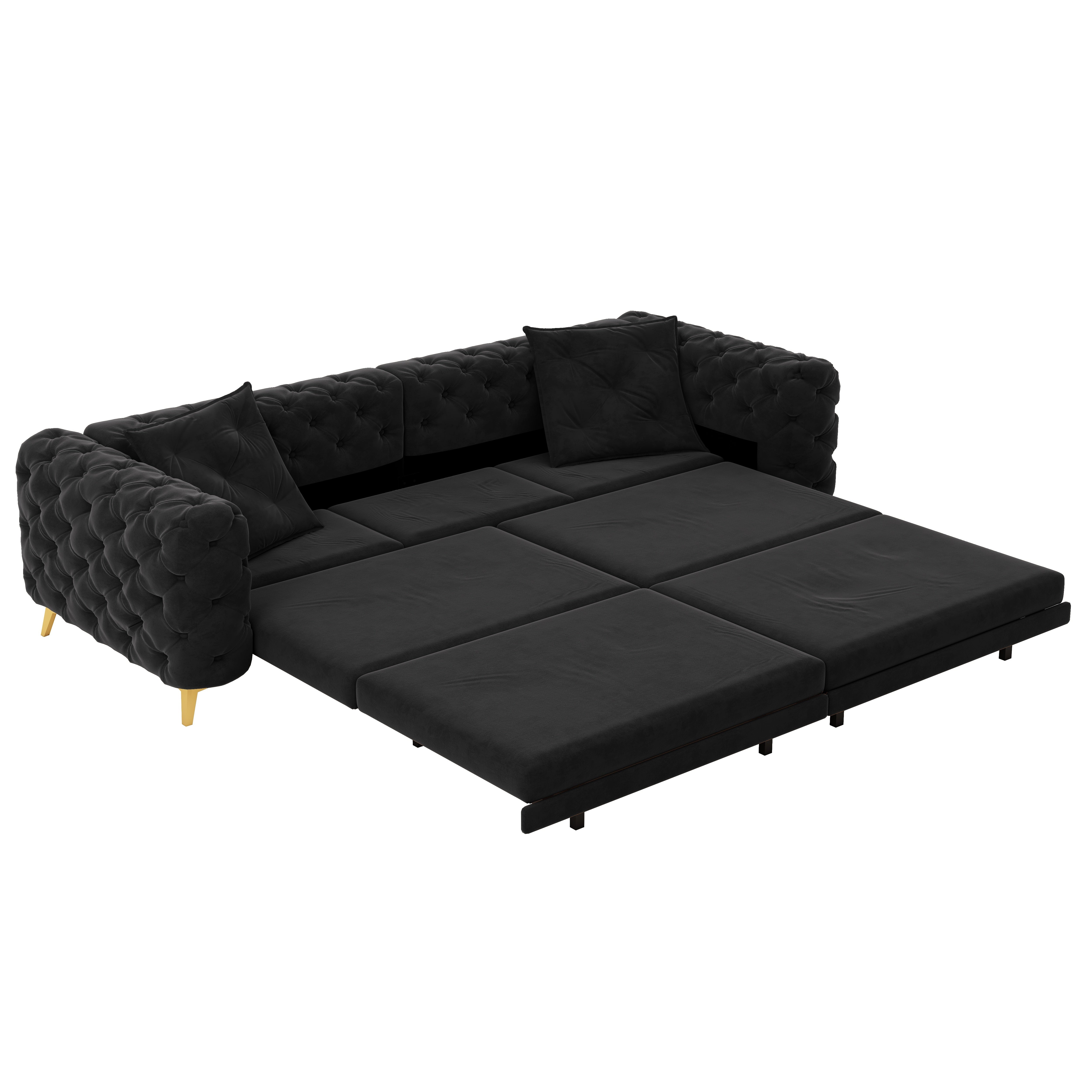 Allentown 98" Velvet Button Tufted 4-Seater Sleeper Sofa Bed with Movable Ottoman