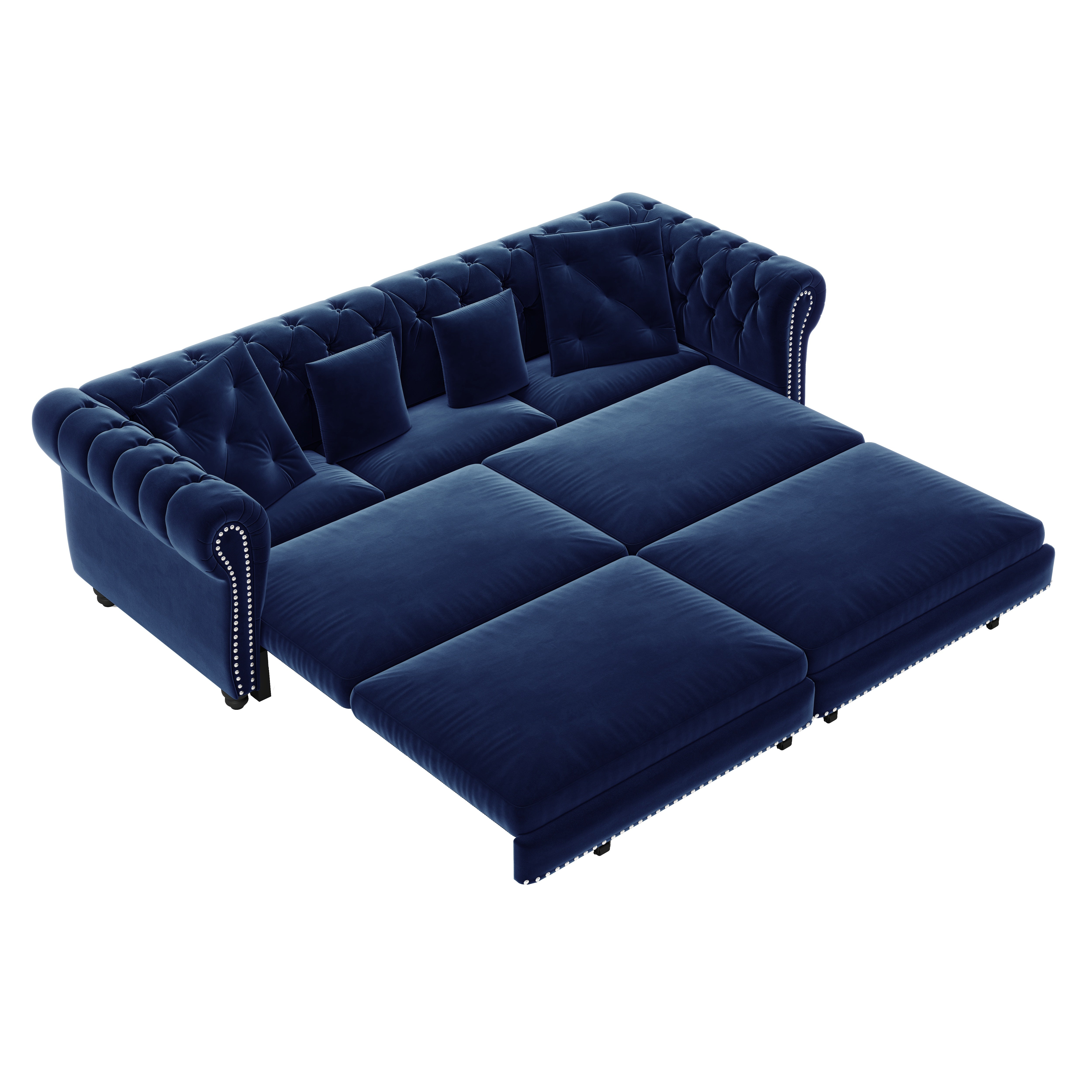 Billings 89" Velvet Chesterfield Pull-Out Sleeper Sofa Bed with Movable Ottoman