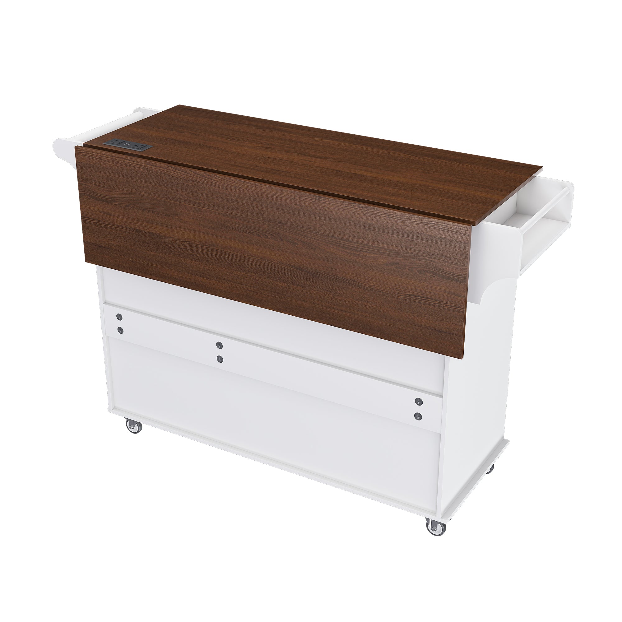 White Kitchen Island Cart with Foldable Tabletop & Drop Leaf - Mobile Breakfast Bar