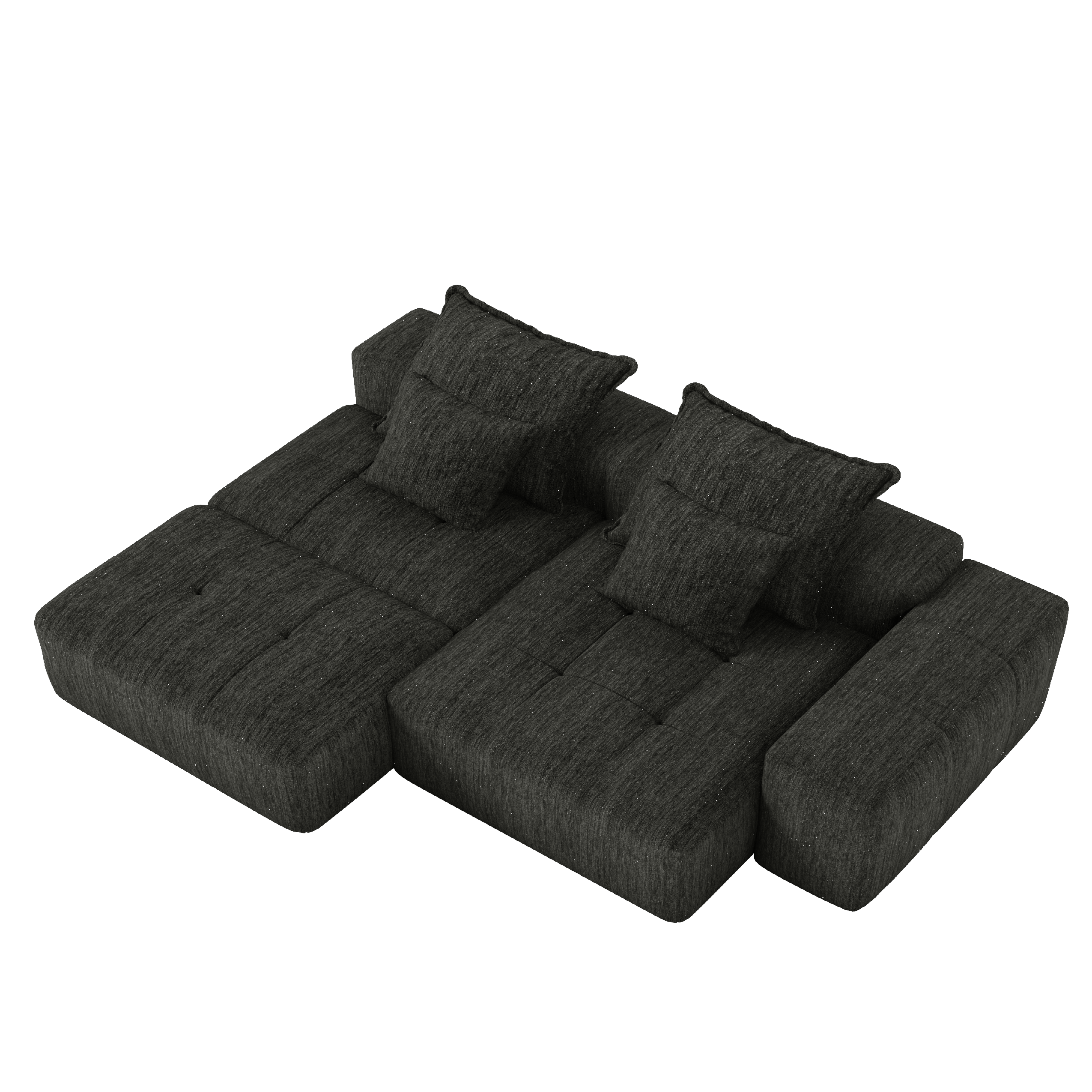 Denver 128" Modular Chenille Tufted Sectional Sofa with Ottoman and Chaise Lounge