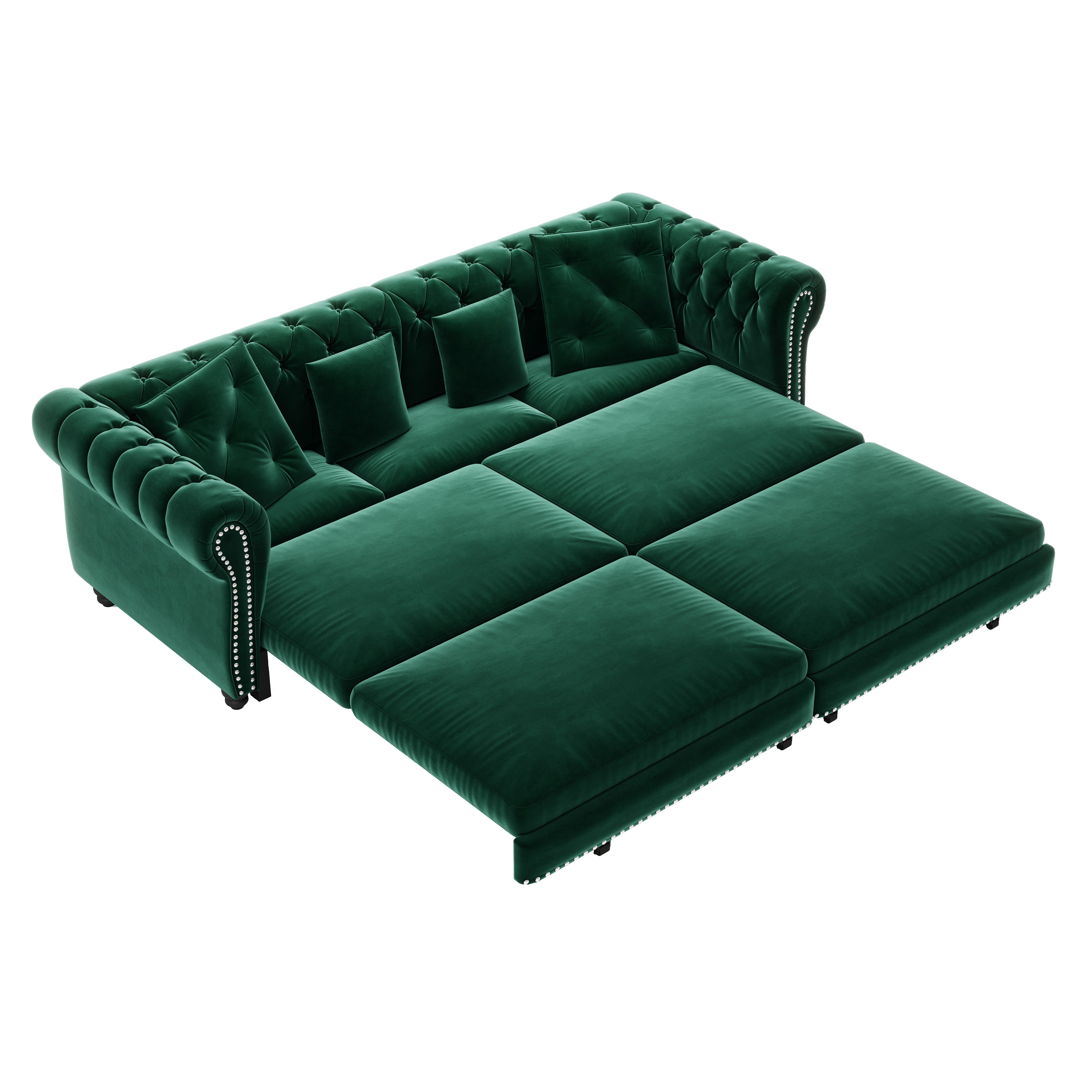Billings 89" Velvet Chesterfield Pull-Out Sleeper Sofa Bed with Movable Ottoman
