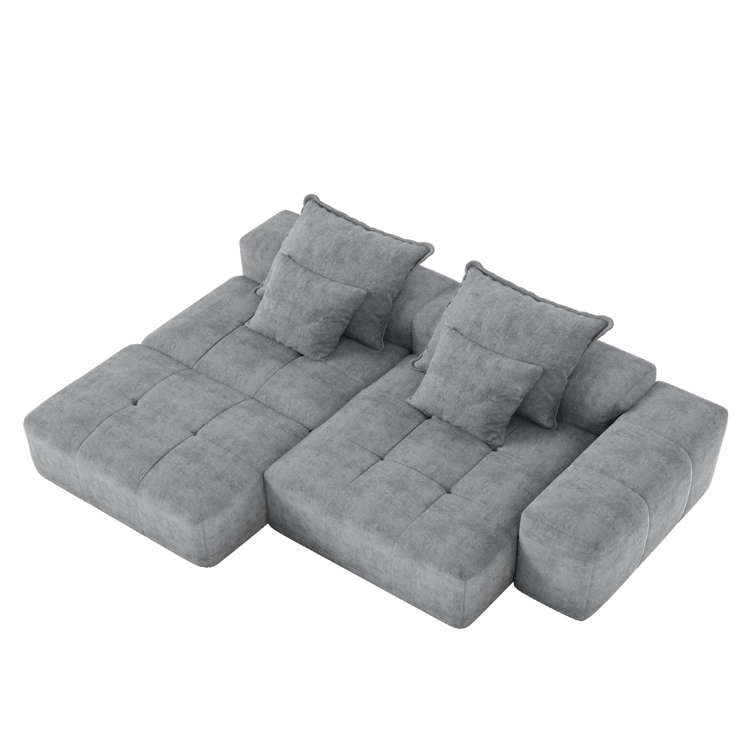 Denver 128" Modular Chenille Tufted Sectional Sofa with Ottoman and Chaise Lounge