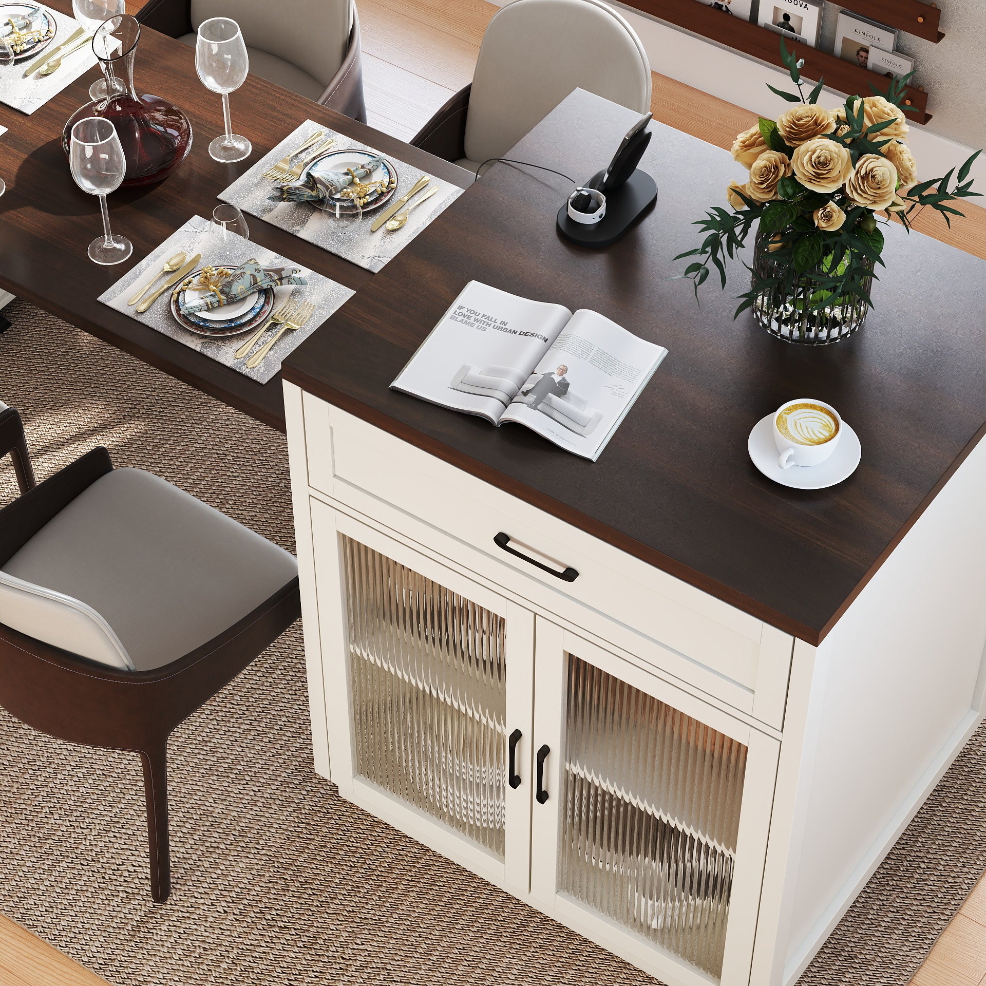 Marlin 83" Kitchen Island with Extendable Dining Table