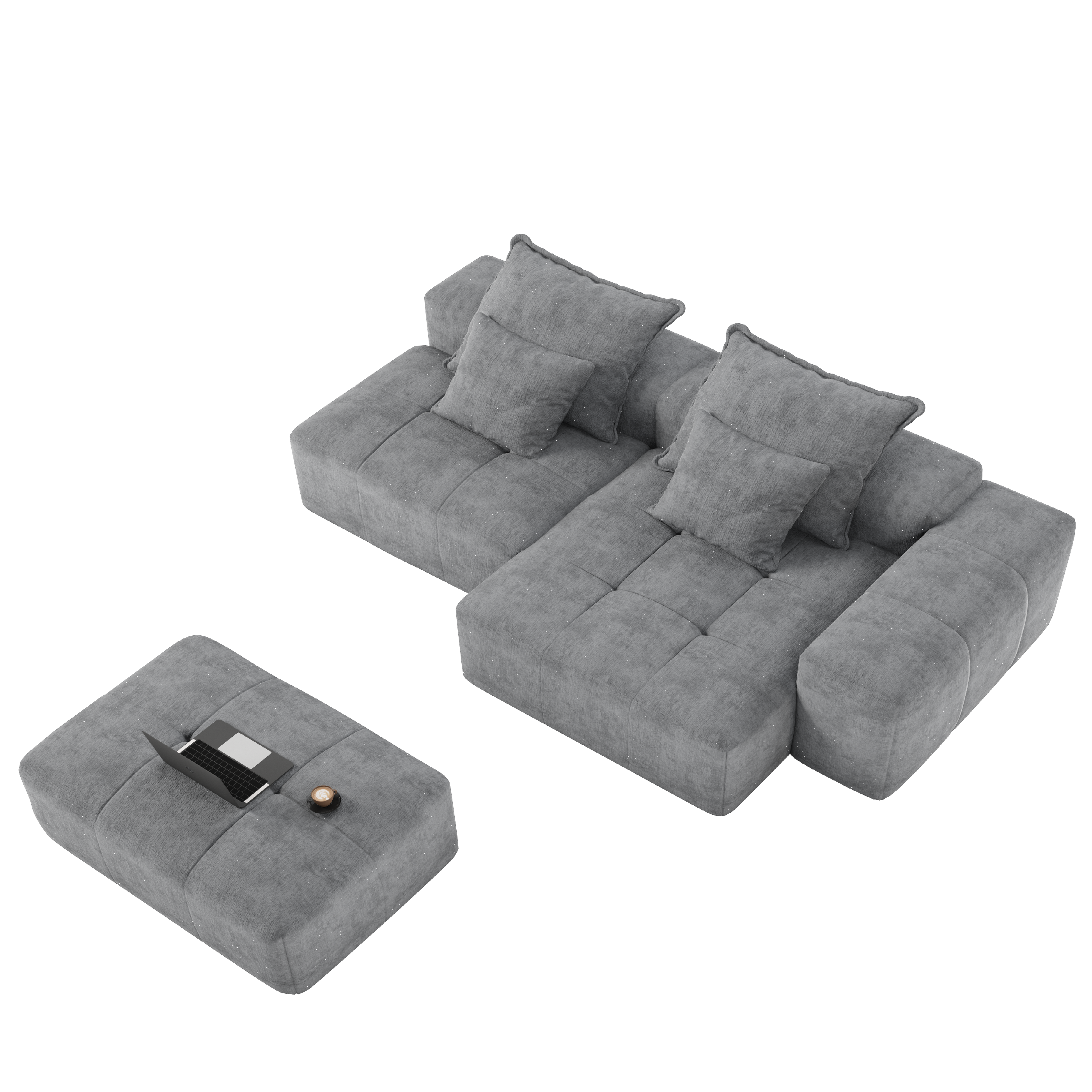Denver 128" Modular Chenille Tufted Sectional Sofa with Ottoman and Chaise Lounge