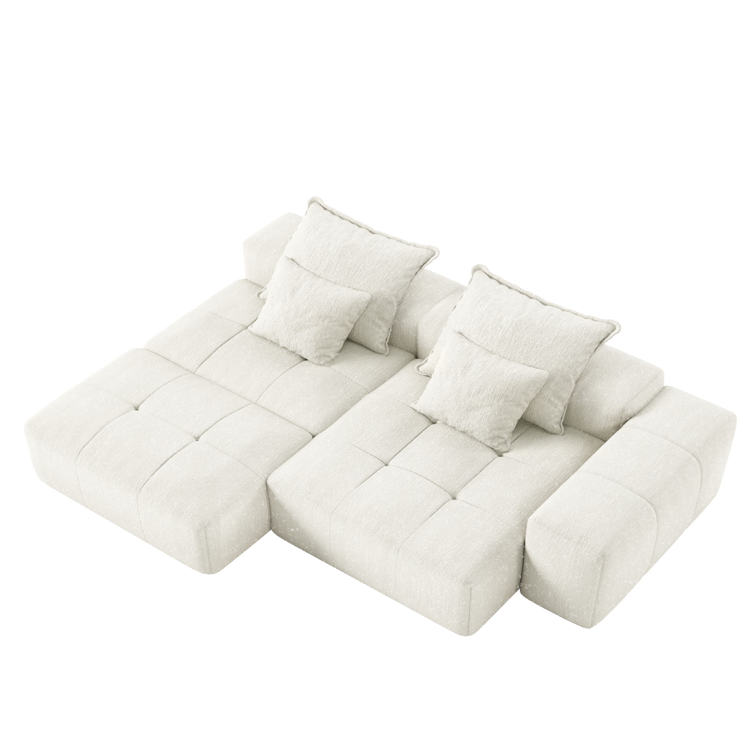 Denver 128" Modular Chenille Tufted Sectional Sofa with Ottoman and Chaise Lounge