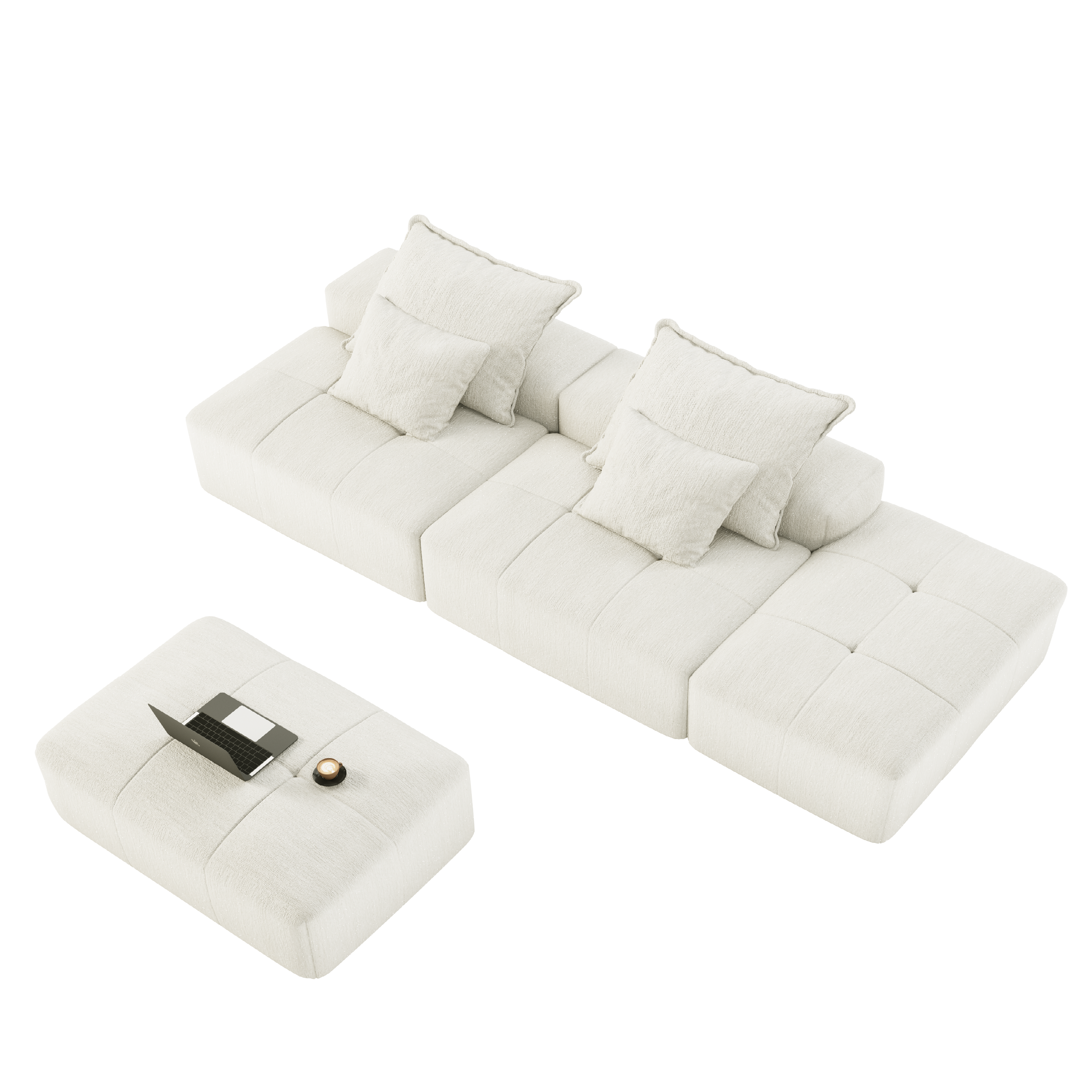 Denver 142" Modular Chenille Fabric Oversized Sofa with Soft Cushions and 4 Pillows