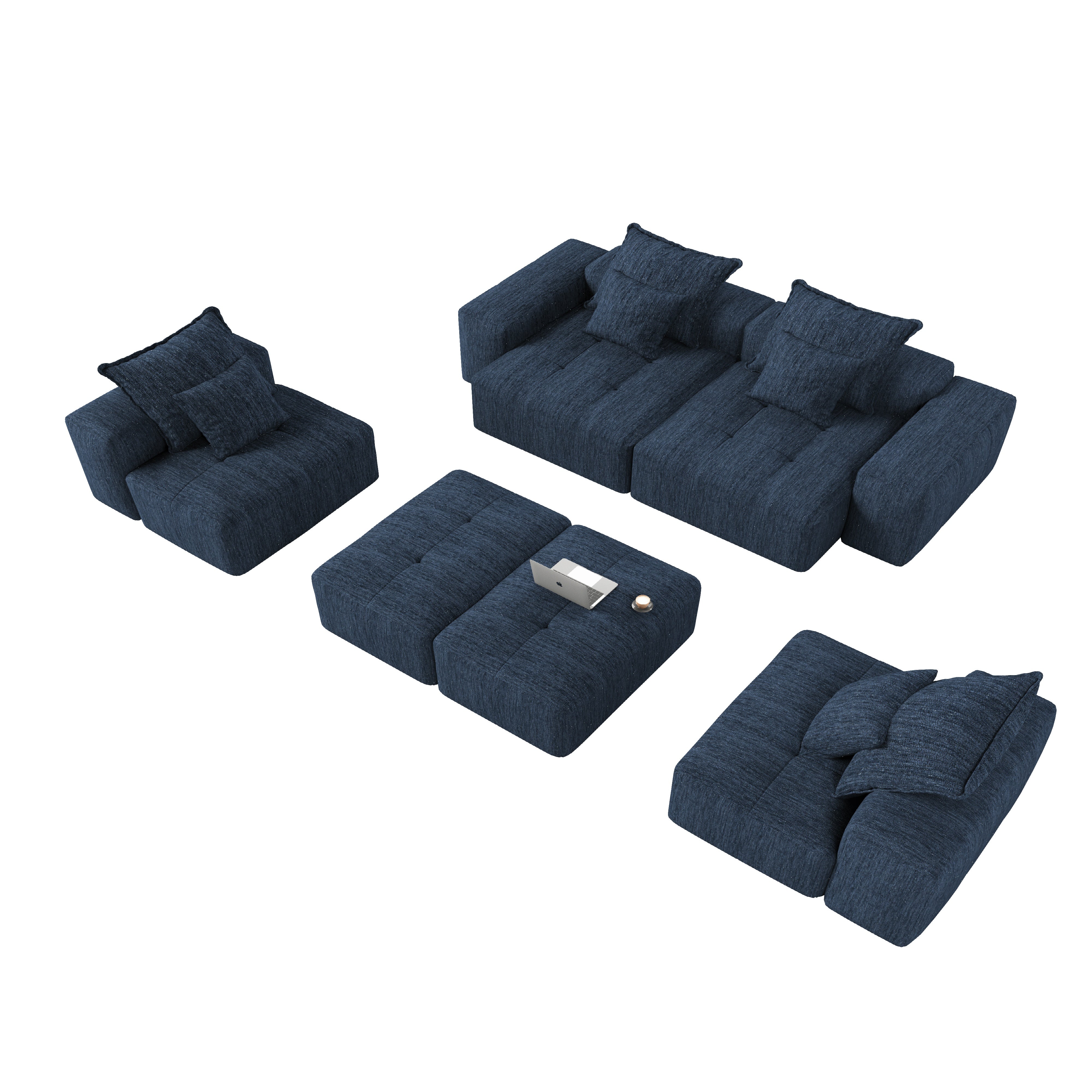 Denver 198" Oversized Chenille Tufted Modular Sectional Sofa with 8 Pillows