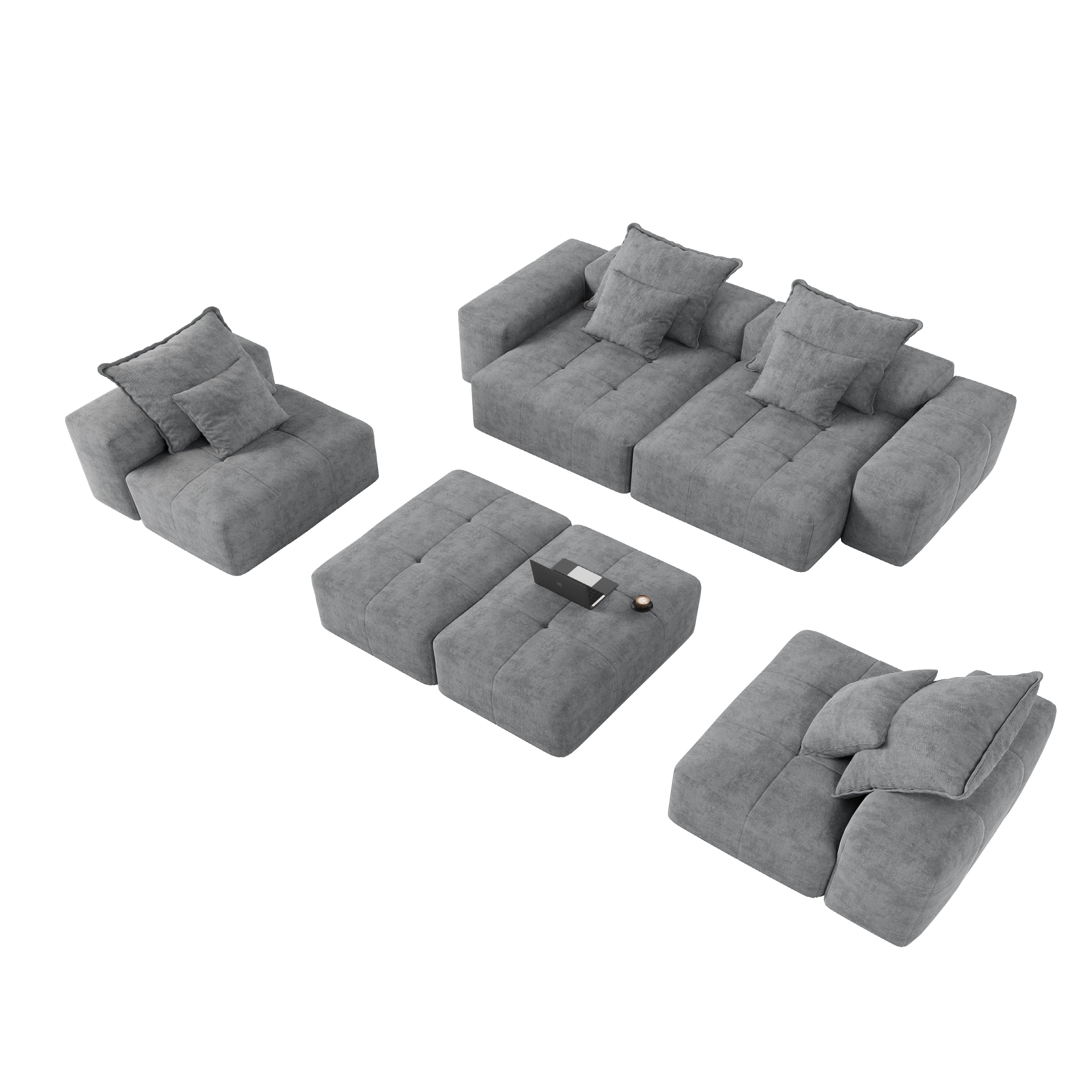 Denver 198" Oversized Chenille Tufted Modular Sectional Sofa with 8 Pillows