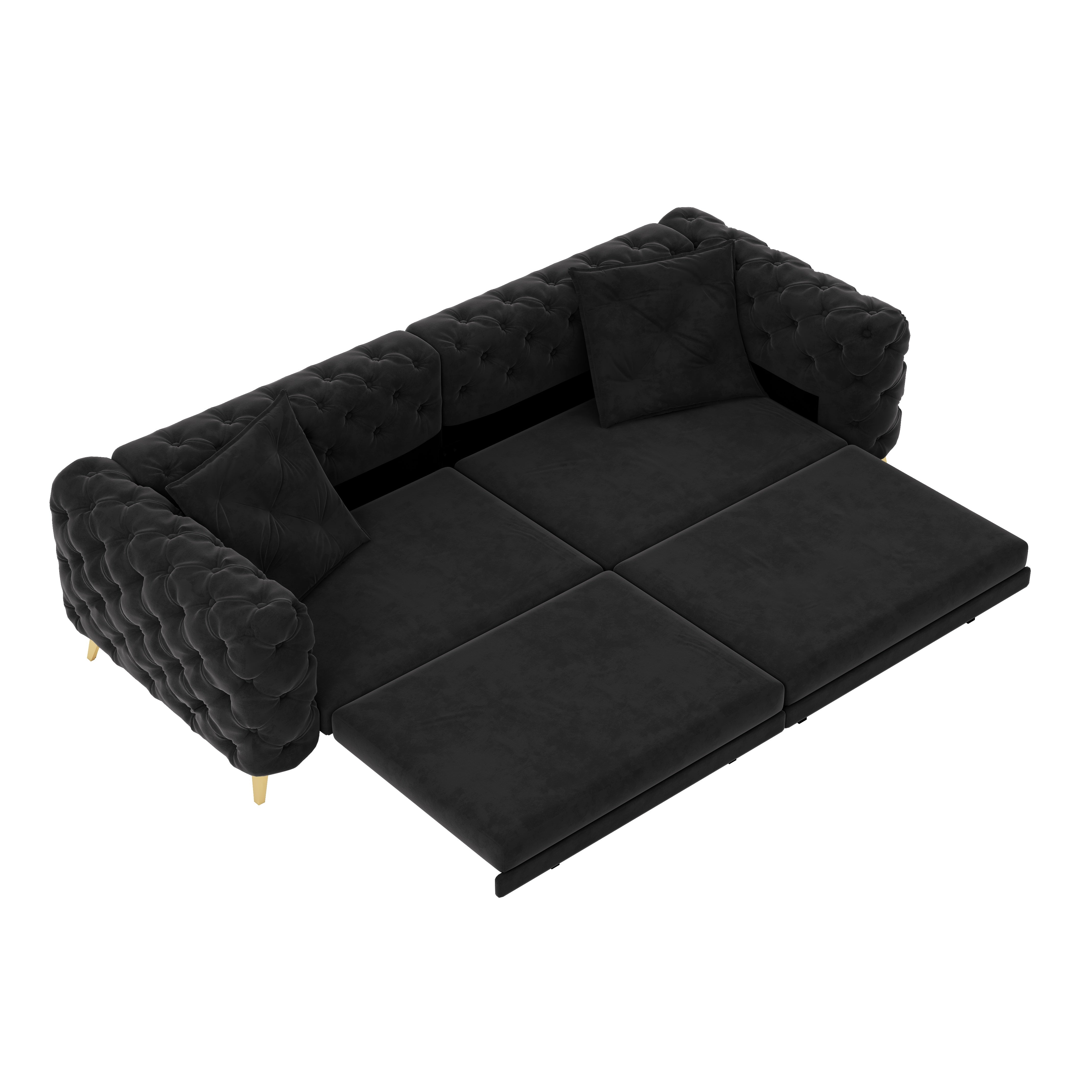 Allentown 98" Velvet Button Tufted 4-Seater Sleeper Sofa Bed with Movable Ottoman