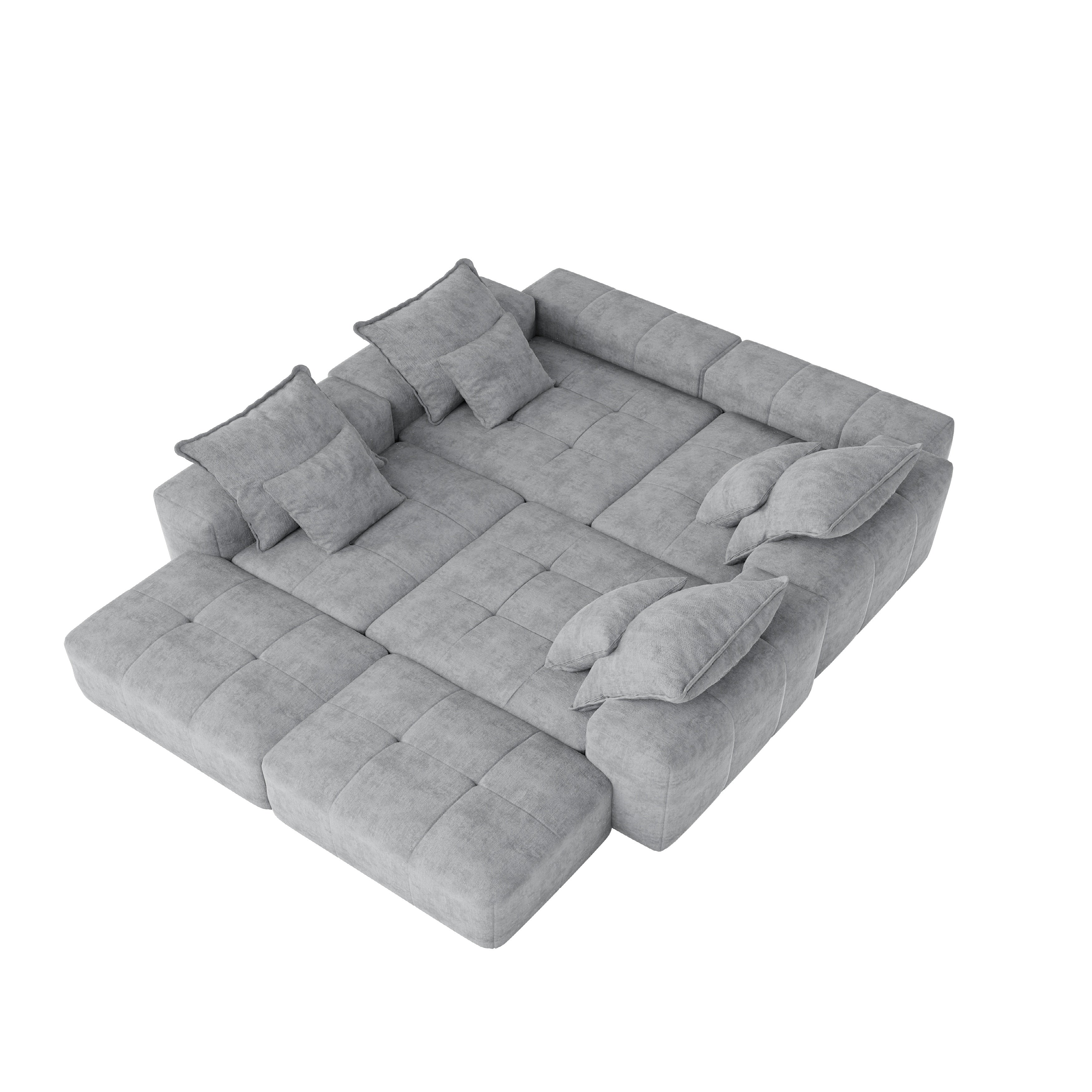 Denver 198" Oversized Chenille Tufted Modular Sectional Sofa with 8 Pillows