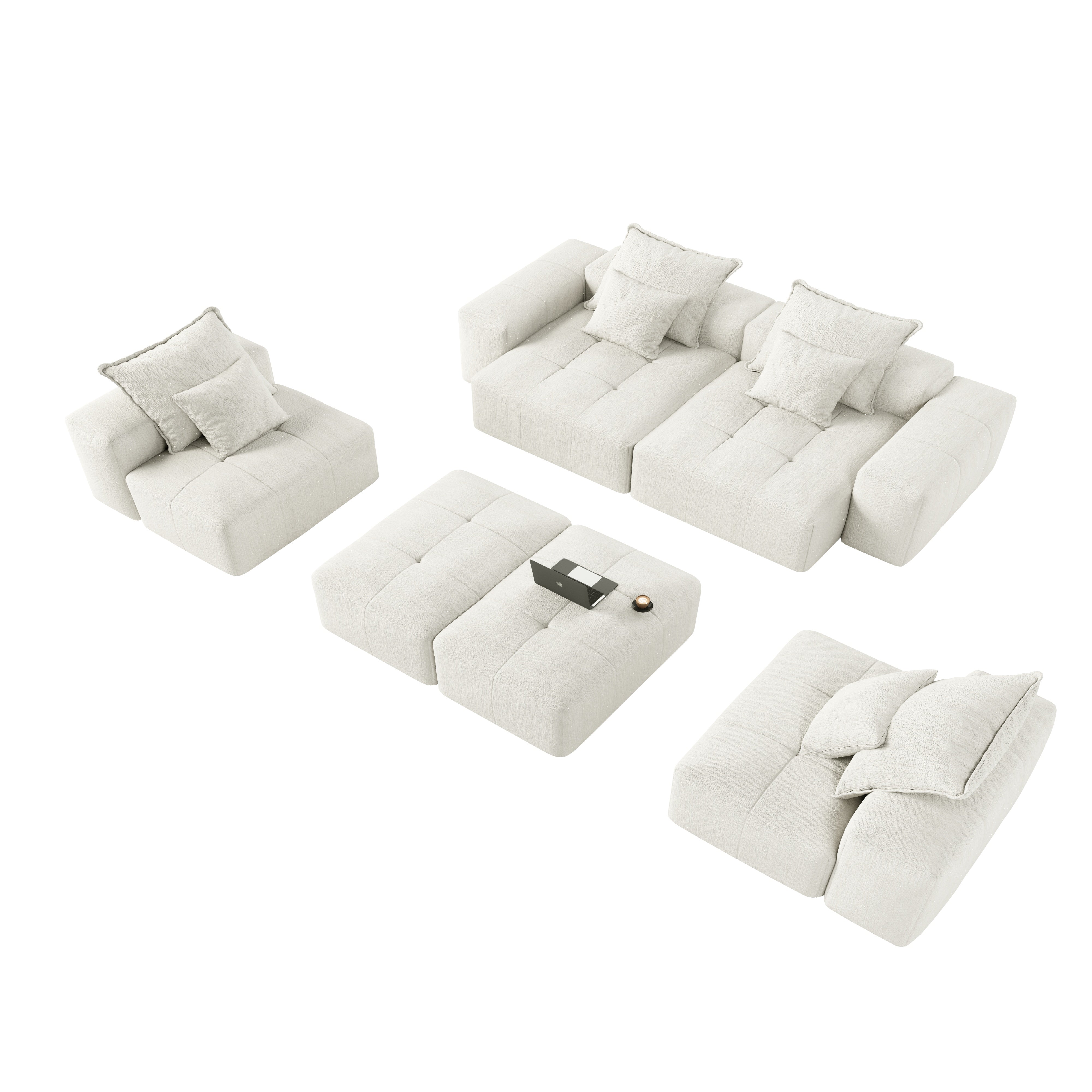 Denver 198" Oversized Chenille Tufted Modular Sectional Sofa with 8 Pillows