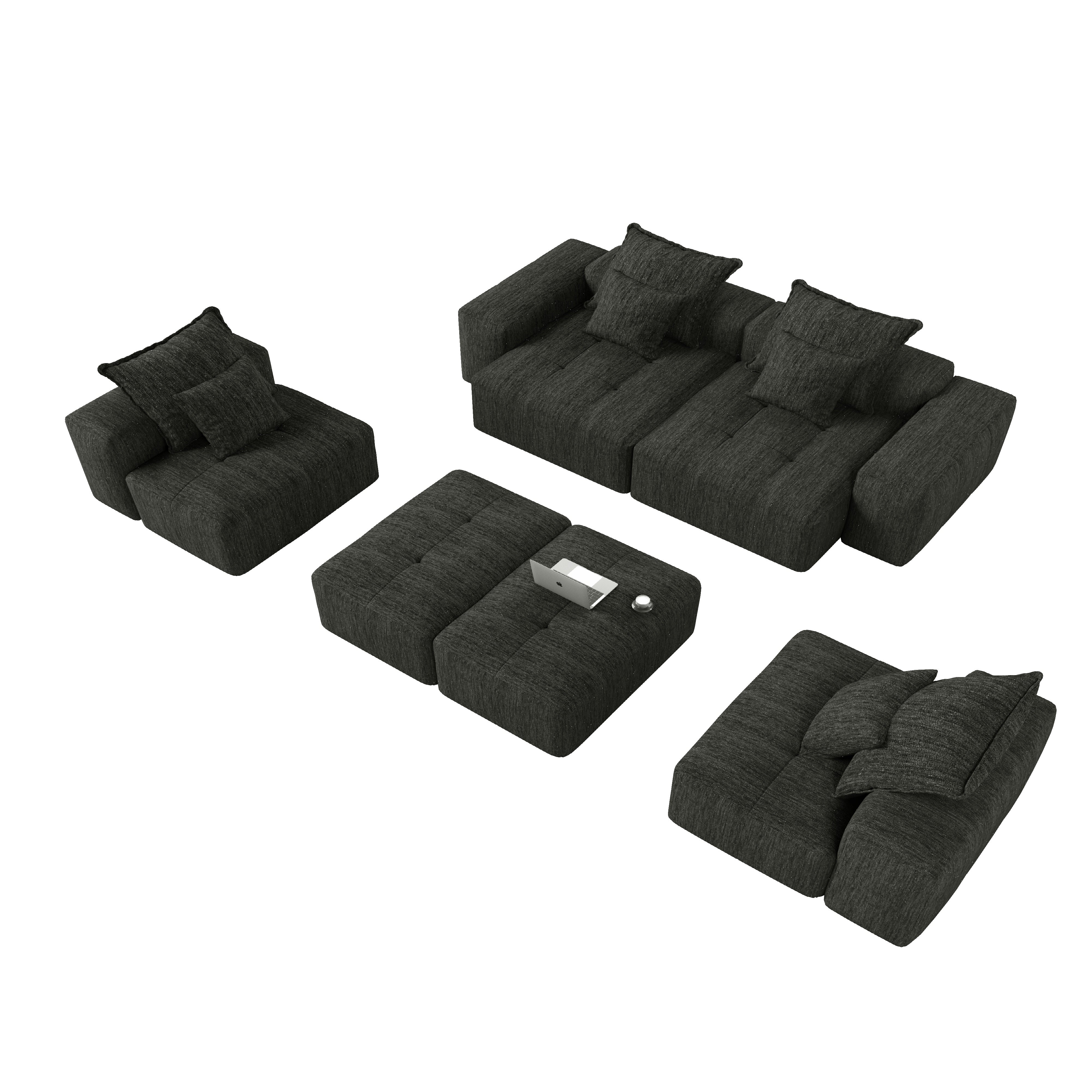 Denver 198" Oversized Chenille Tufted Modular Sectional Sofa with 8 Pillows