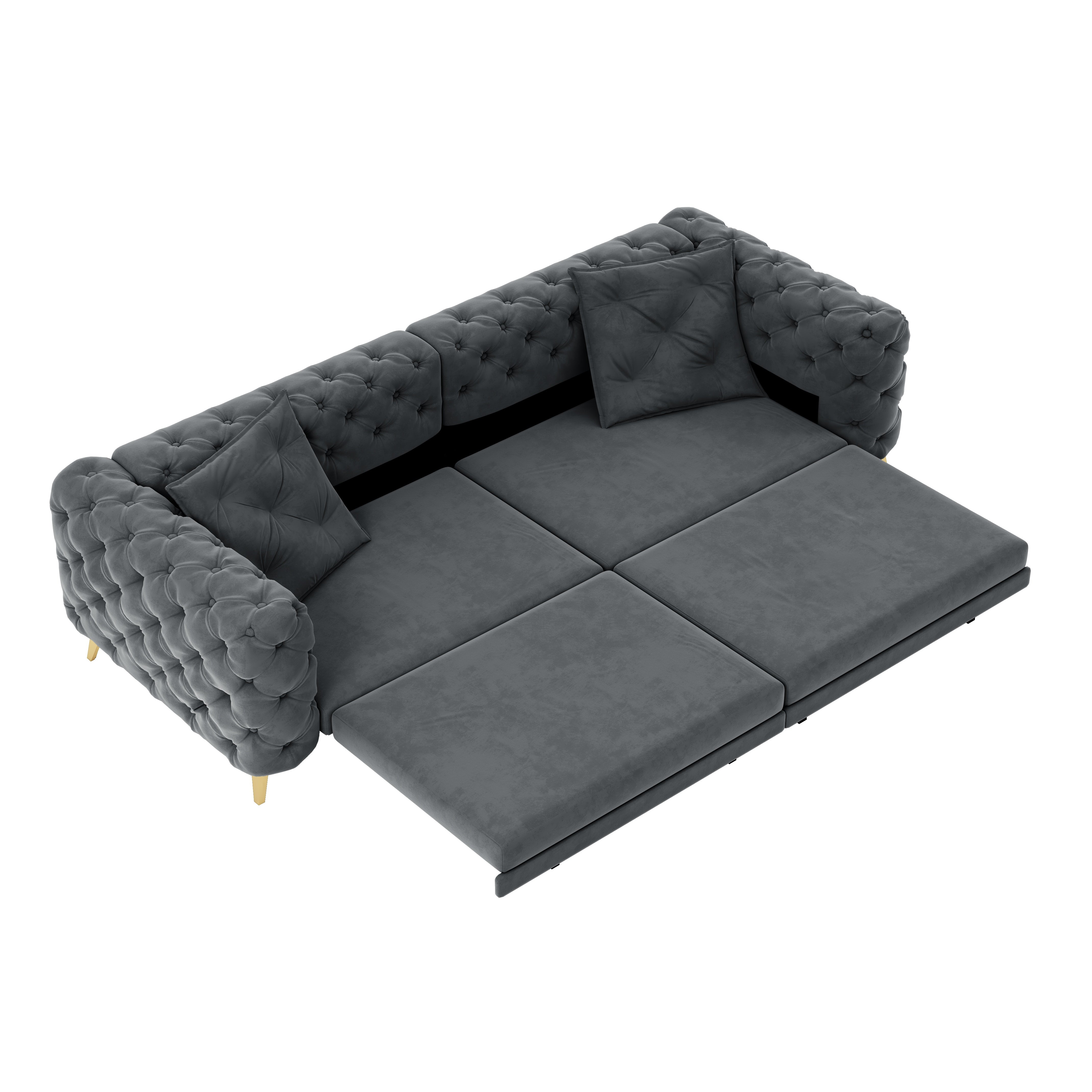 Allentown 98" Velvet Button Tufted 4-Seater Sleeper Sofa Bed with Movable Ottoman