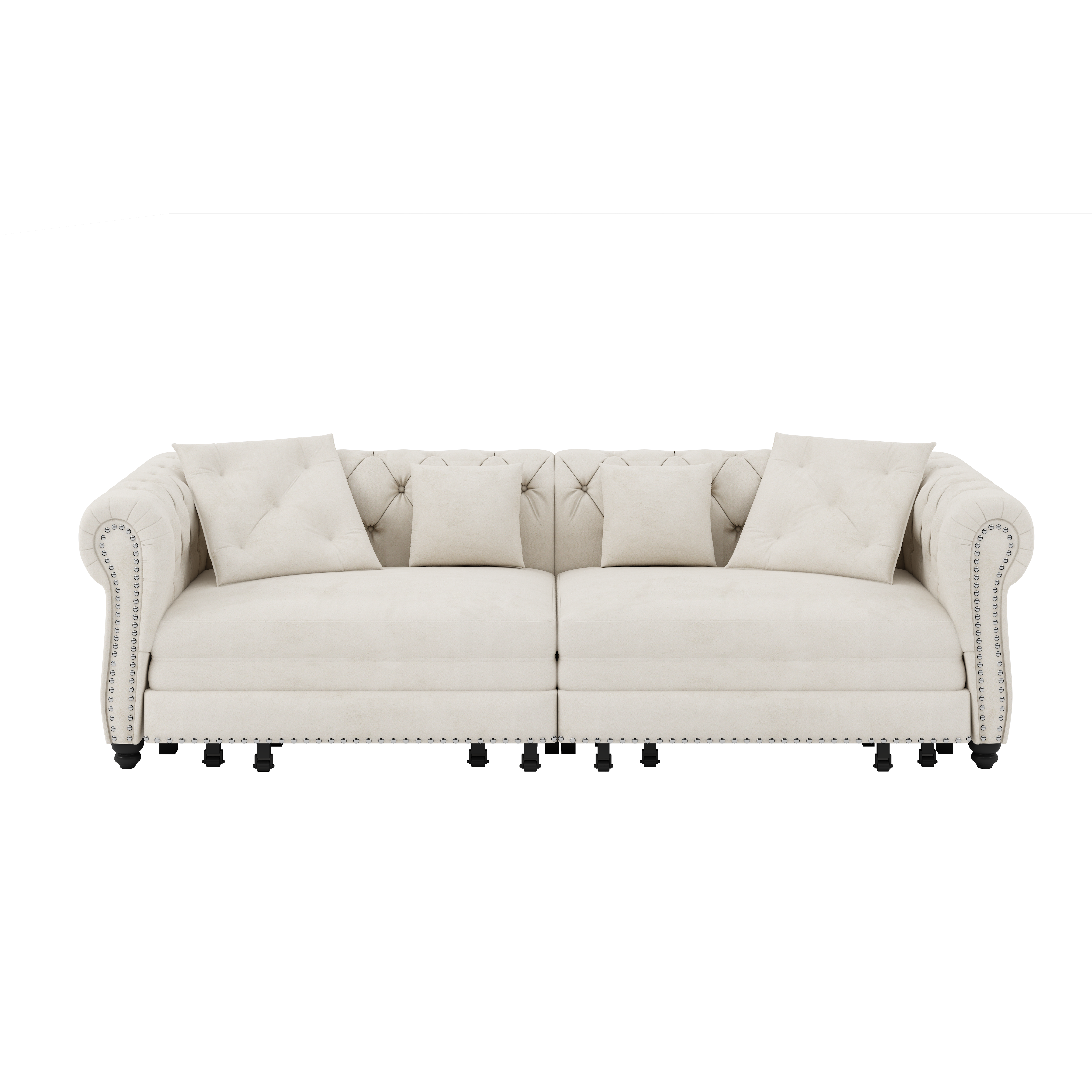Billings 89" Velvet Chesterfield Pull-Out Sleeper Sofa Bed with Movable Ottoman