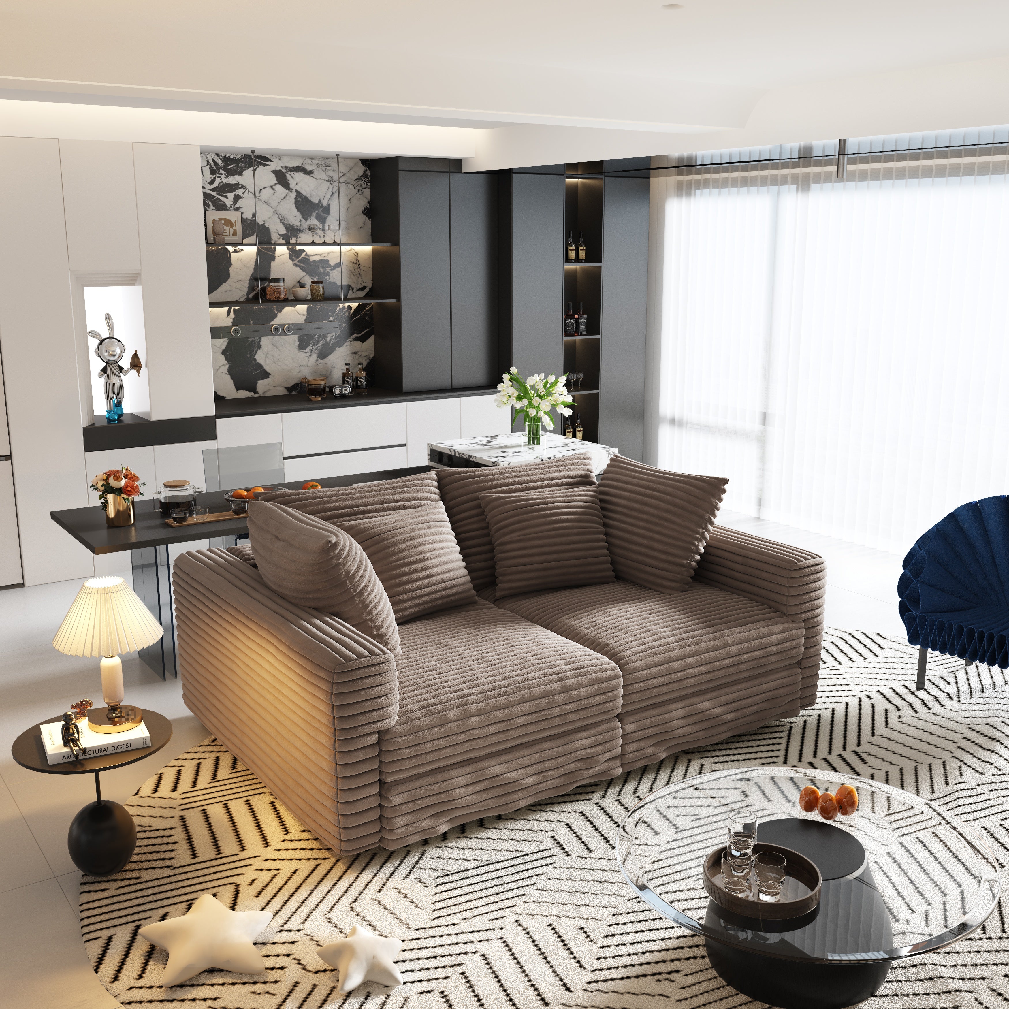 Norwalk 102" Plush Corduroy 4-Seater Modular Sofa with Soft Pillows