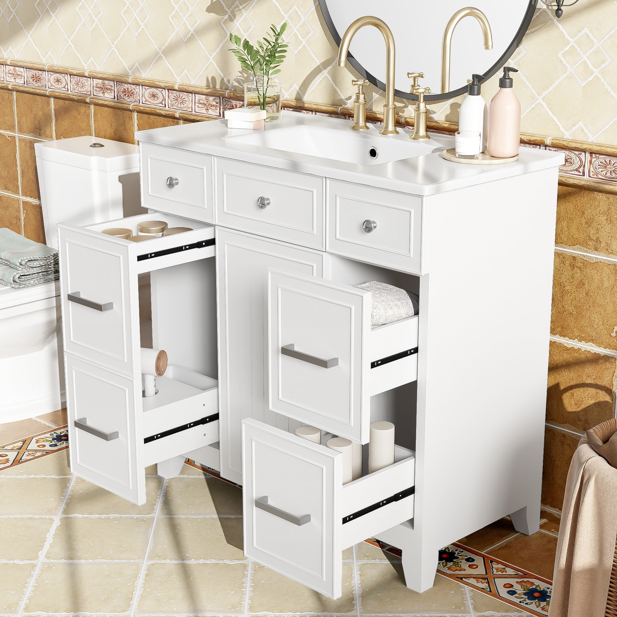 Pagosa 36" Bathroom Vanity with Sink, 3 Drawers and Pull-Out Storage