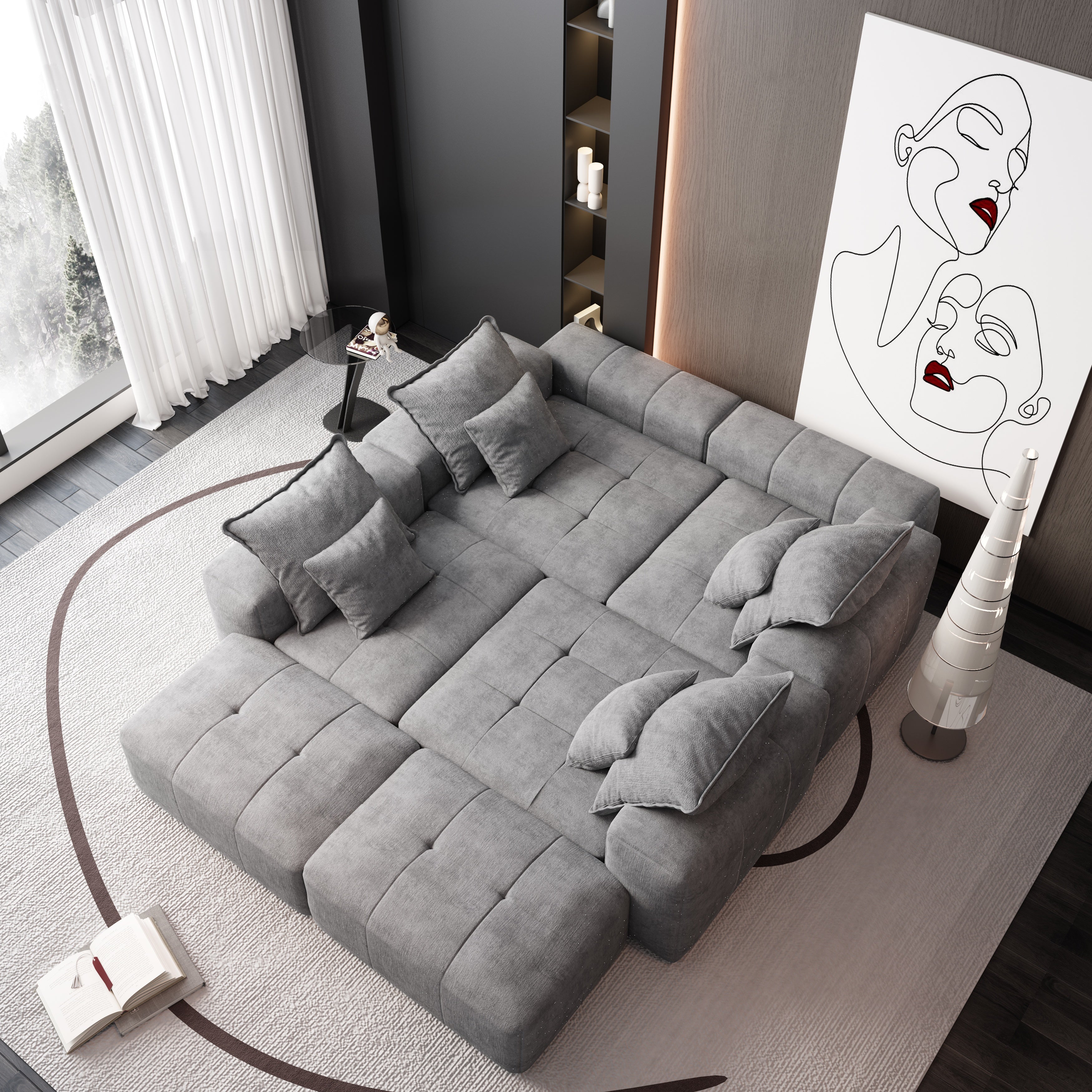 Denver 198" Oversized Chenille Tufted Modular Sectional Sofa with 8 Pillows