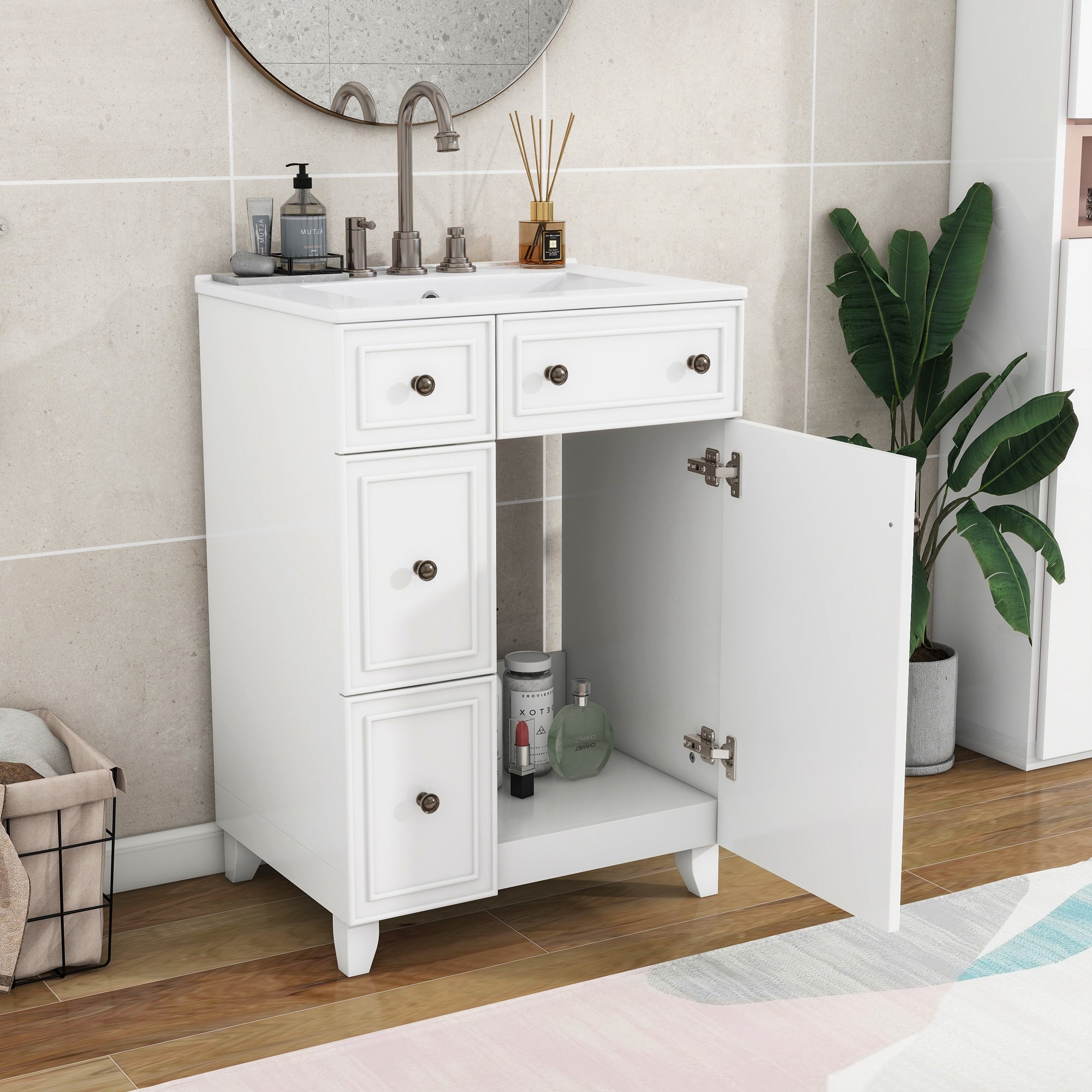 Ojo 24" Bathroom Vanity with Sink, 4 Drawers and Cabinet Storage
