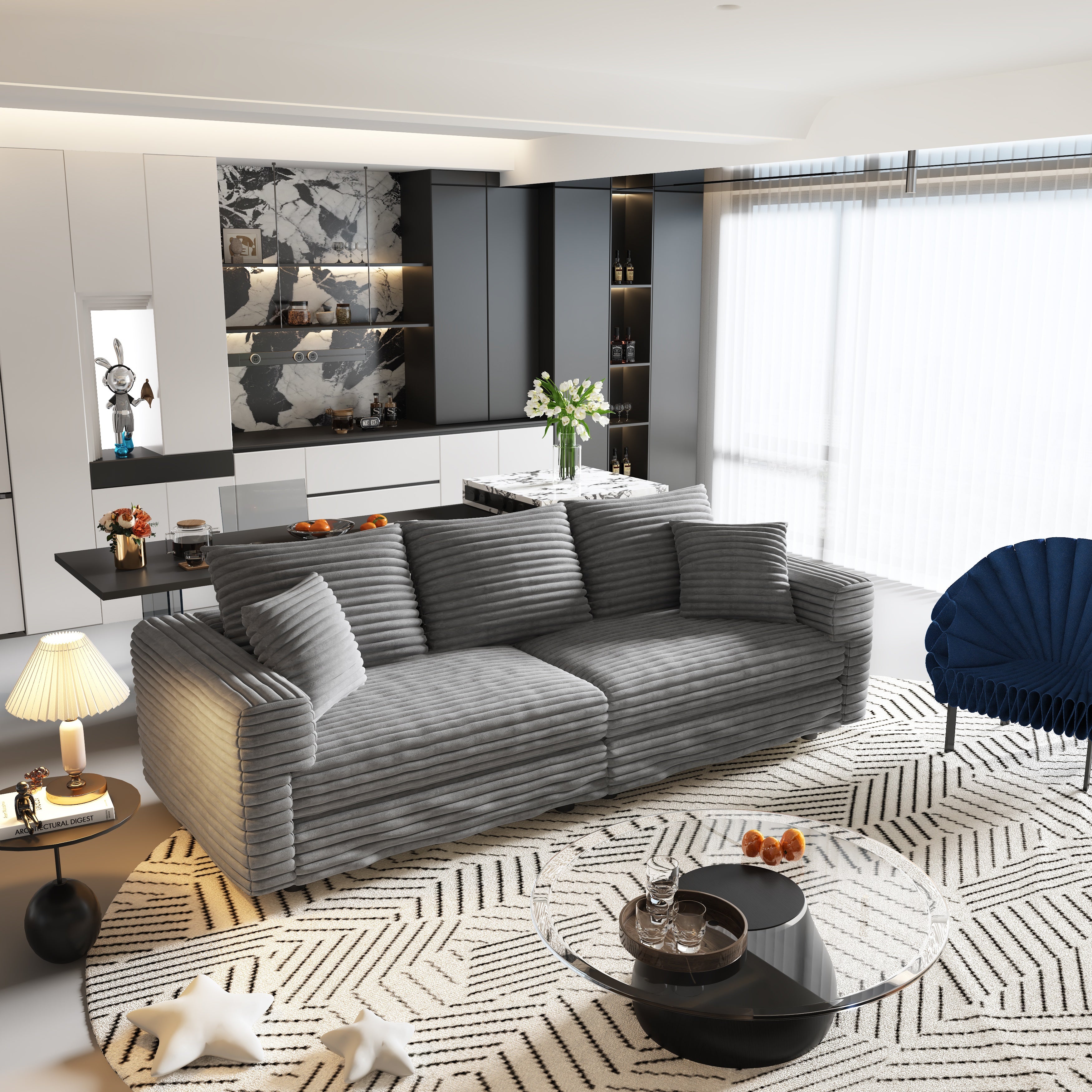 Norwalk 83" Modular Plush Corduroy 3-Seater Sofa with Soft Pillows