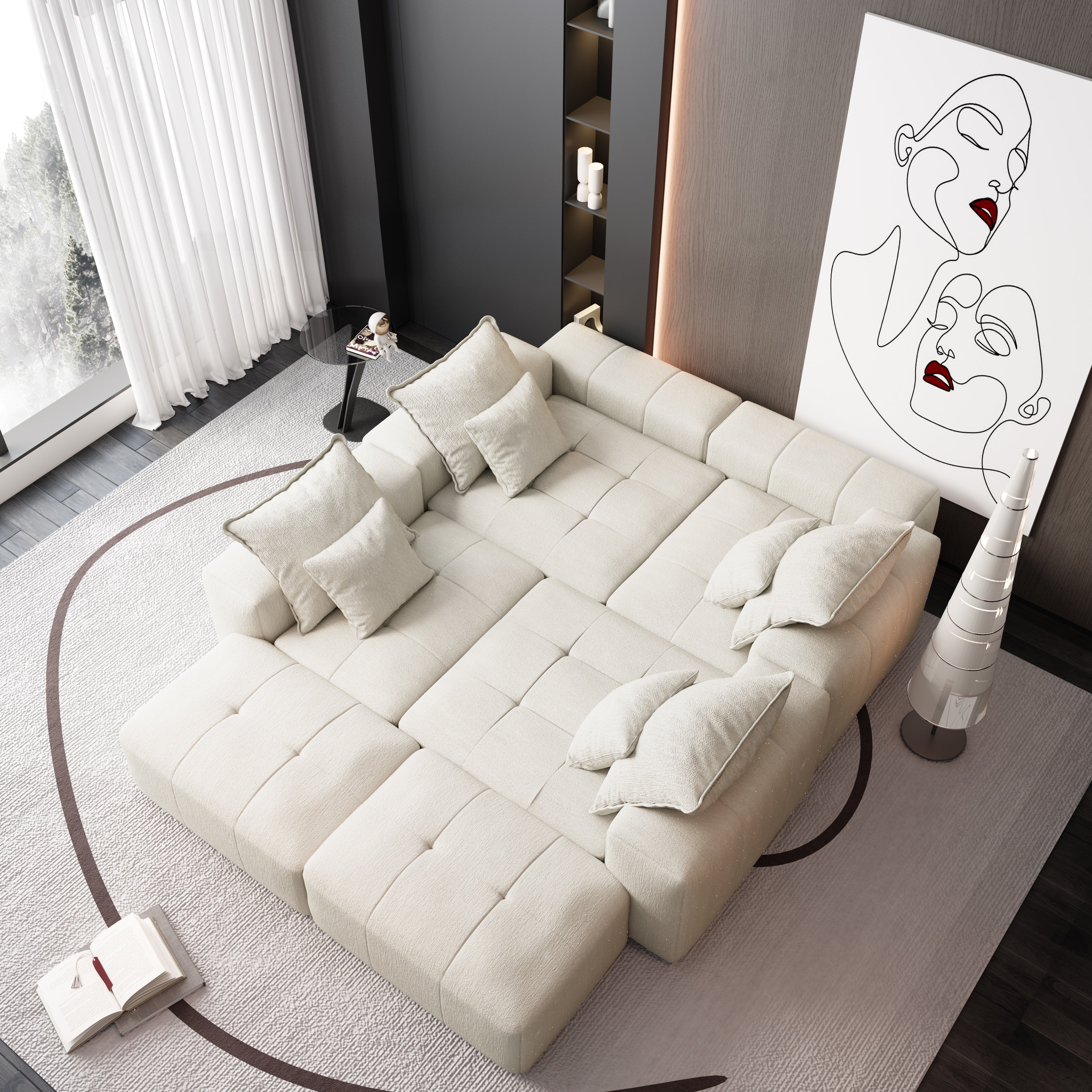 Denver 198" Oversized Chenille Tufted Modular Sectional Sofa with 8 Pillows