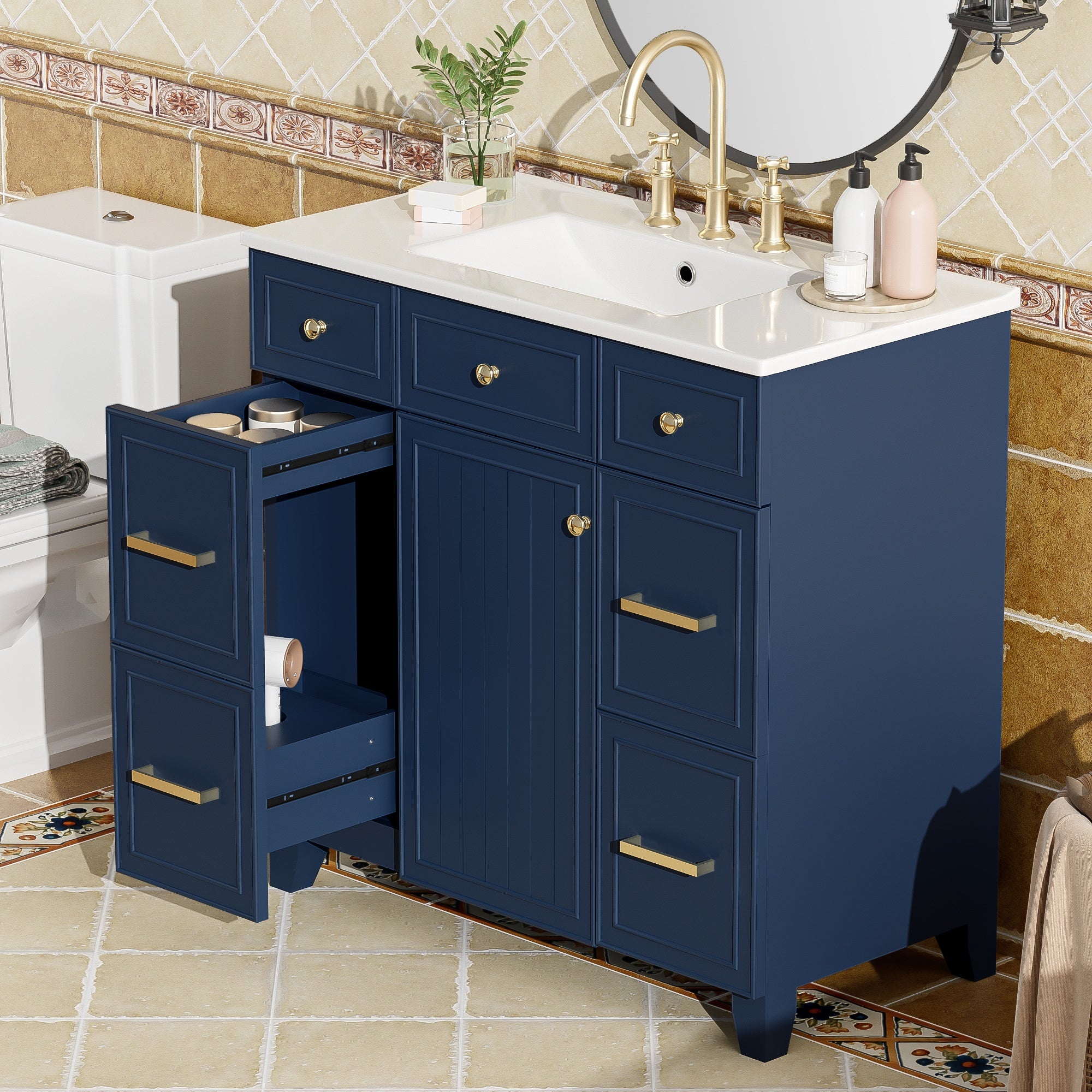 Pagosa 36" Bathroom Vanity with Sink, 3 Drawers and Pull-Out Storage