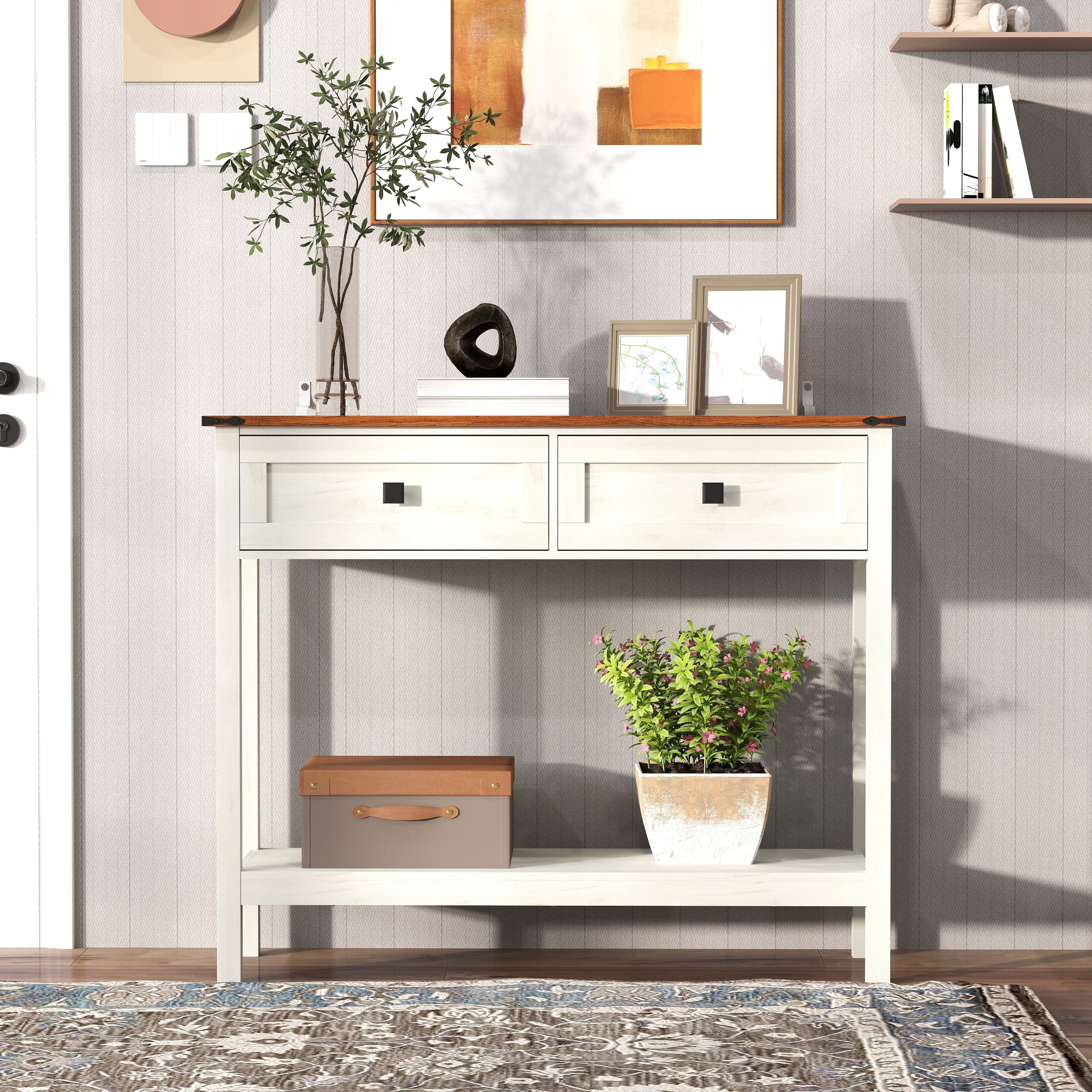 Elmwood Rustic Console Table with 2 Draw