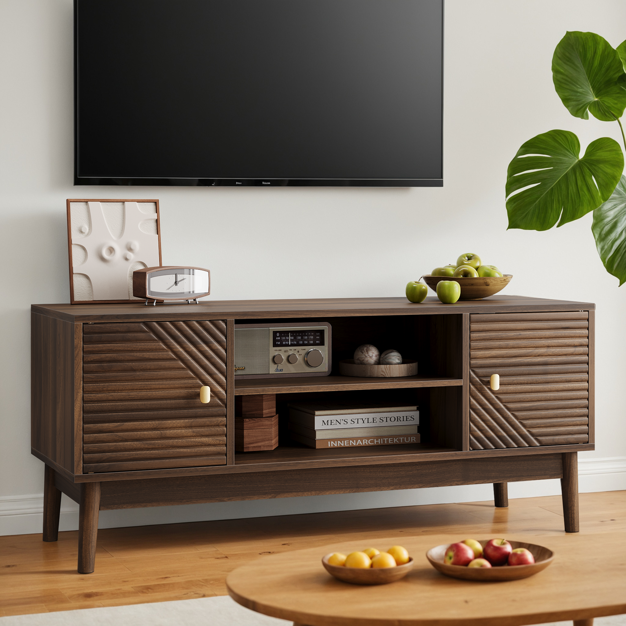 Brno Mid-Century Modern TV Stand with Storage Cabinets