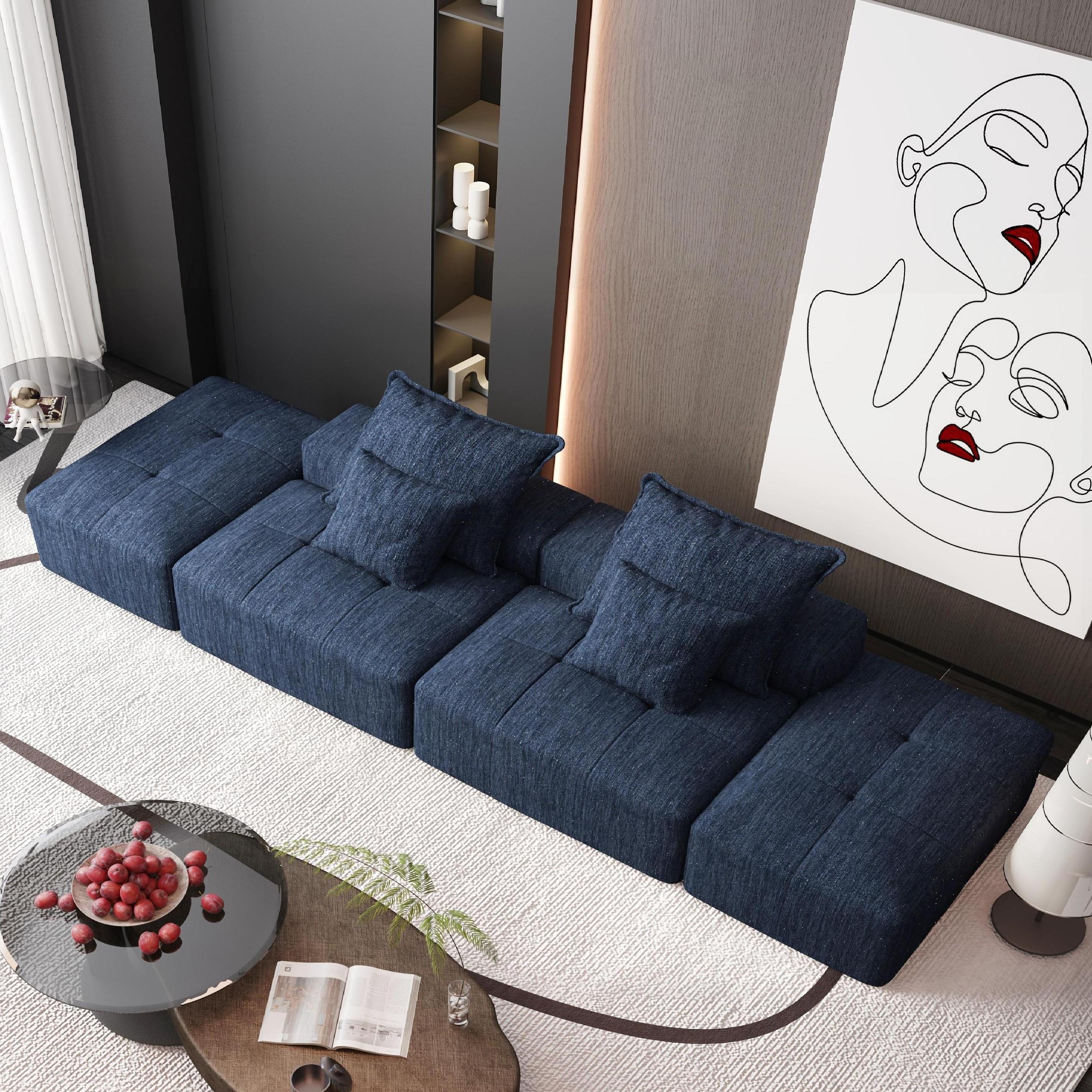 Denver 142" Modular Chenille Fabric Oversized Sofa with Soft Cushions and 4 Pillows