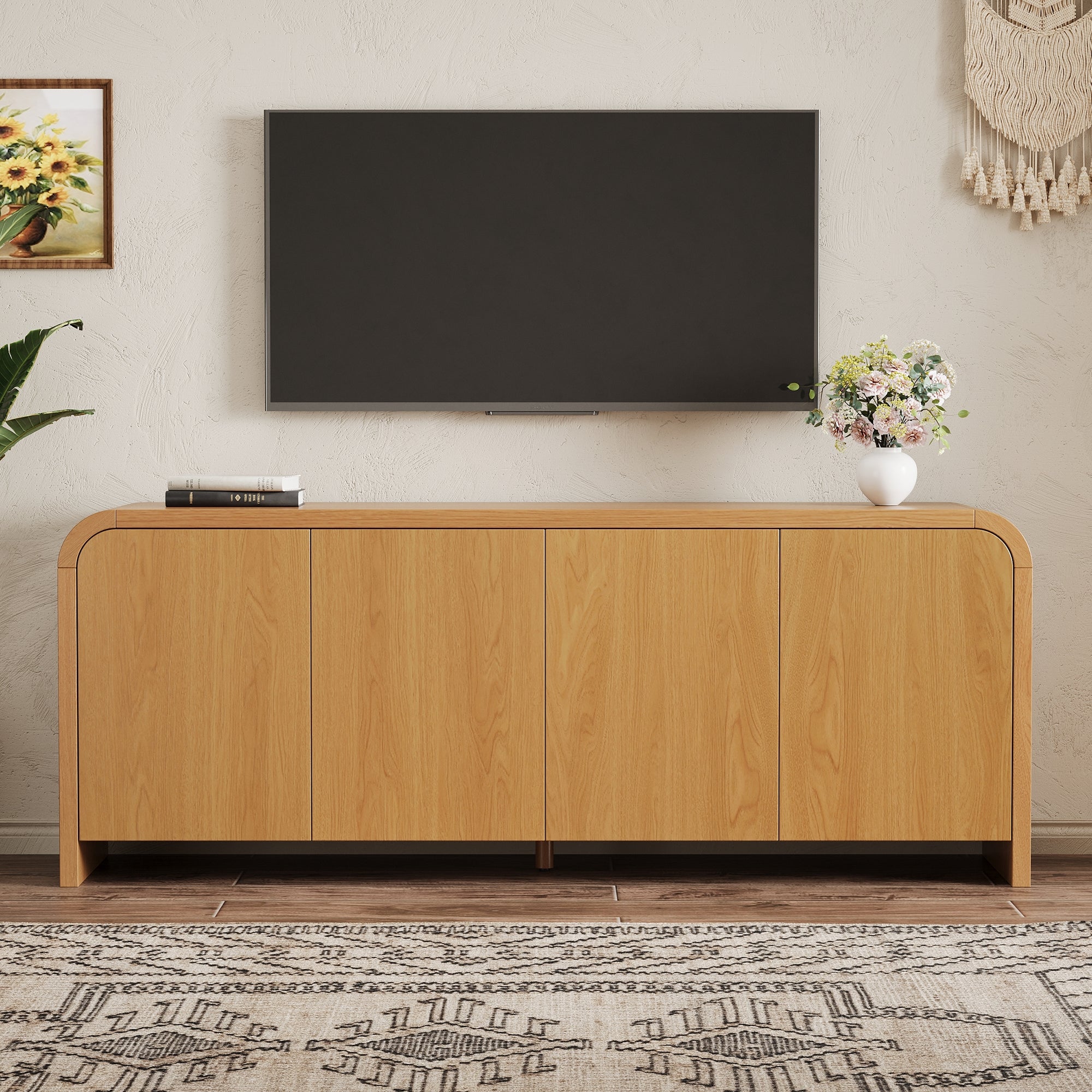 Rieti 66" Curved 4-Door Credenza Media Console with Adjustable Shelves