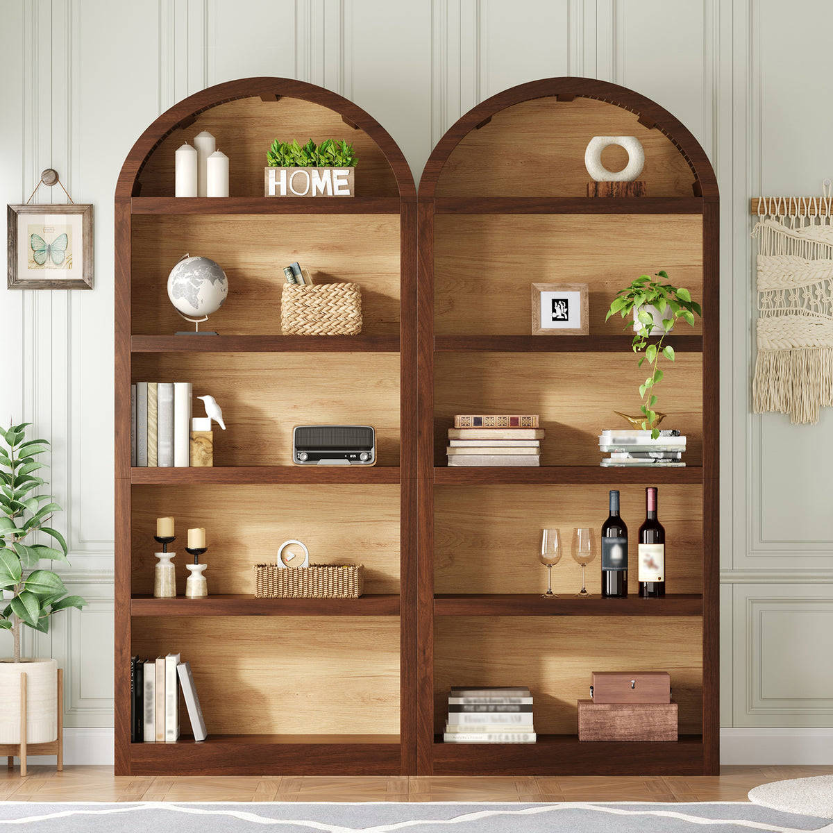 Spoleto 69" Tall Arched Bookcase with 5-Tier Open Shelves Set of 2