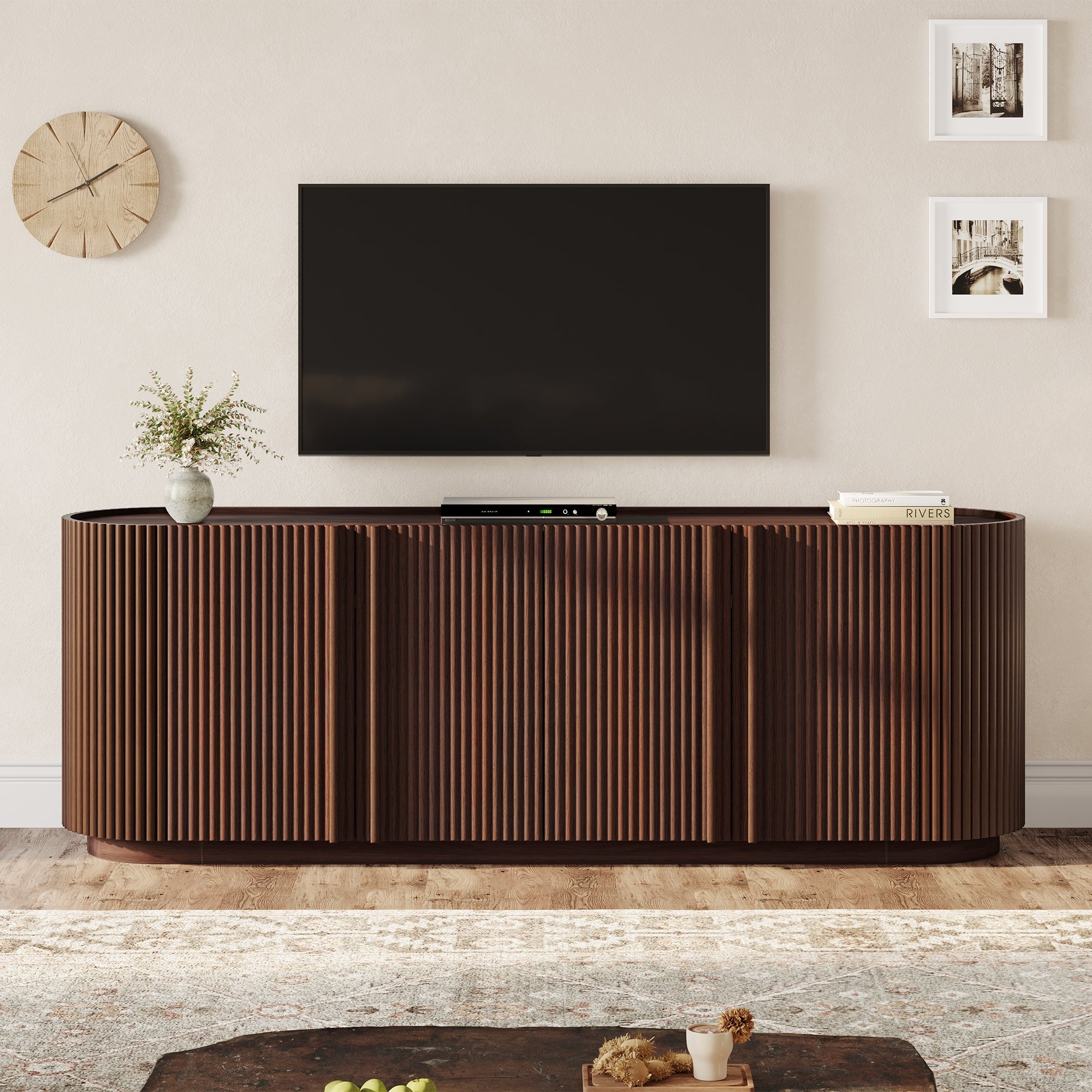 Cuneo 67" Fluted Credenza Media Console with Curved Edges