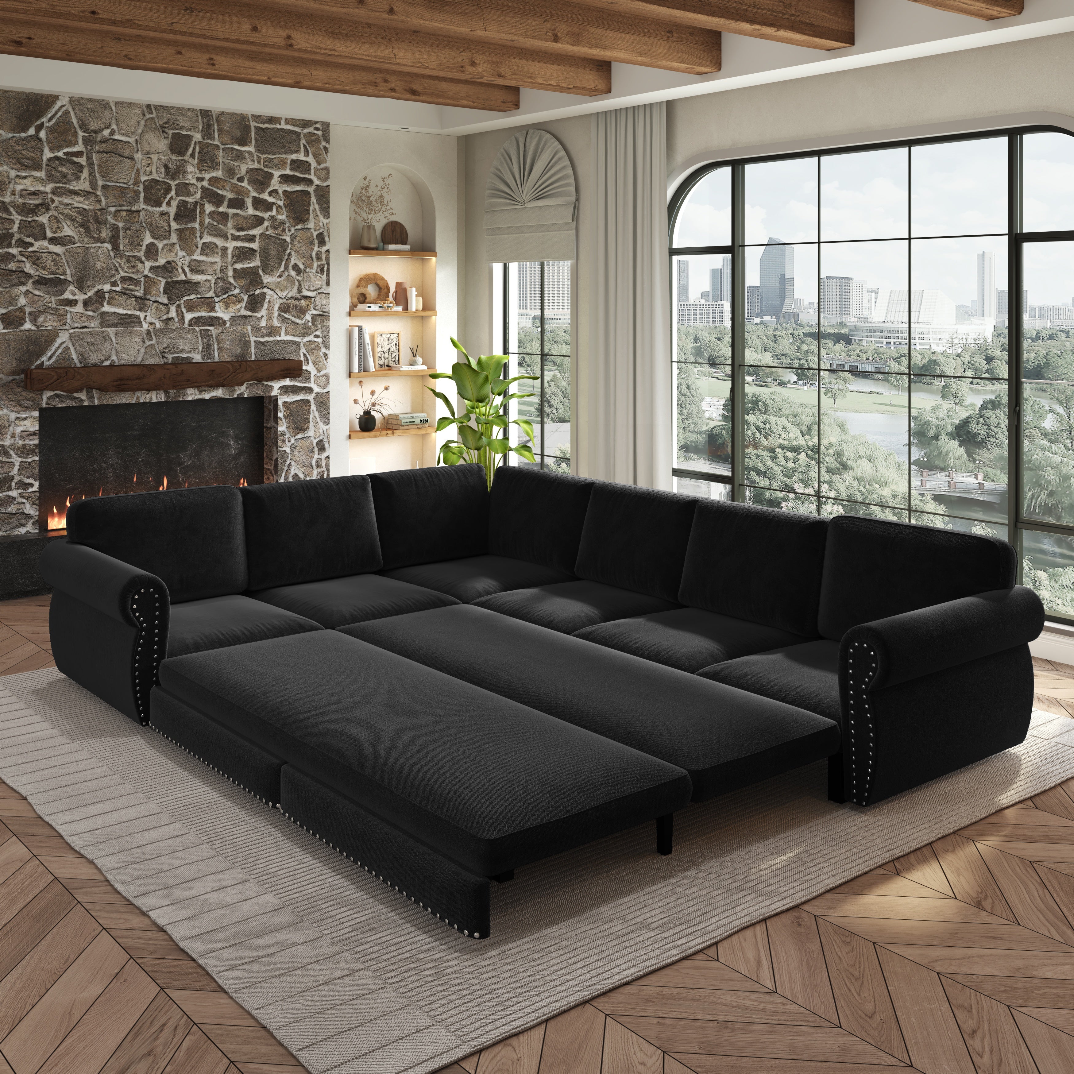 Buffalo 118" Chenille L-Shaped Sectional Sleeper Sofa